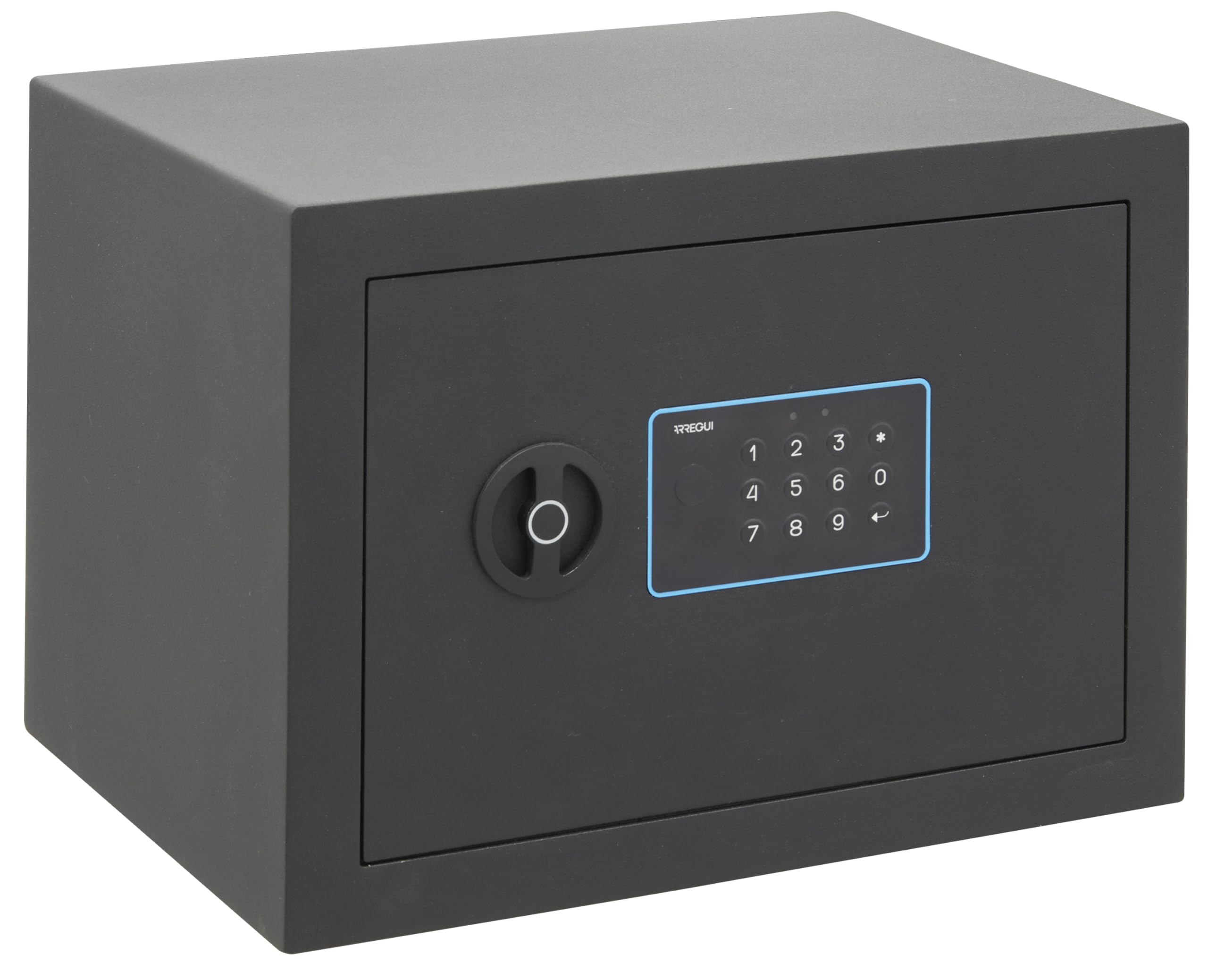 ARREGUI Blue 650120 Caja Fuerte de Acero con Cerradura Electrónica | 25x35x25 cm | 18 L | Caja de Seguridad para Casa y Hogar | Teclado con Códigos Programables | con Llave de Emergencia | grafito