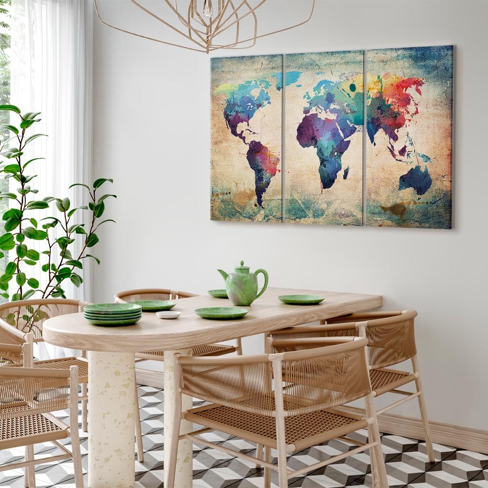 Cuadros B&D XXL - Quadro Grande Mappa del Mondo 120x80 cm 3 Pezzi - Stampa su Tela Strutturata - Quadri Moderni Componibili Camera da Letto Matrimoniale - Planisfero da Parete 020113-47