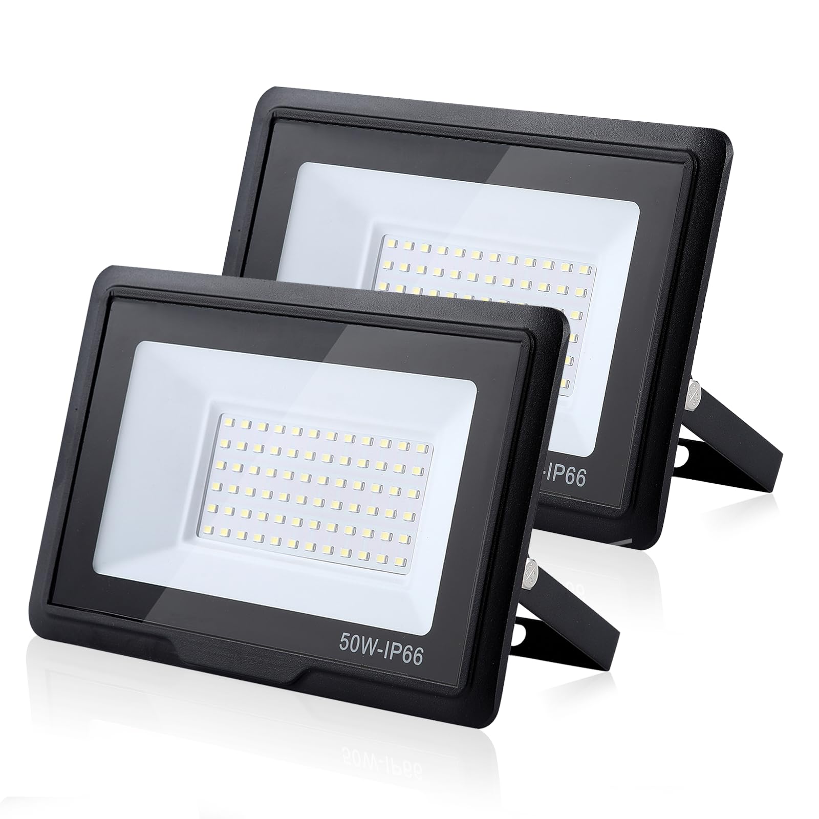 treoir Faretto LED da Esterno 50W, 5000LM Superright Faro Led Esterno, IP66 Impermeabile 6000K Bianco Freddo Faretti Led Esterno per Giardino, Garage, Cortile, Terrazza(2pcs) | Faro LED a risparmio energetico per campi sportivi, cortili, giardini