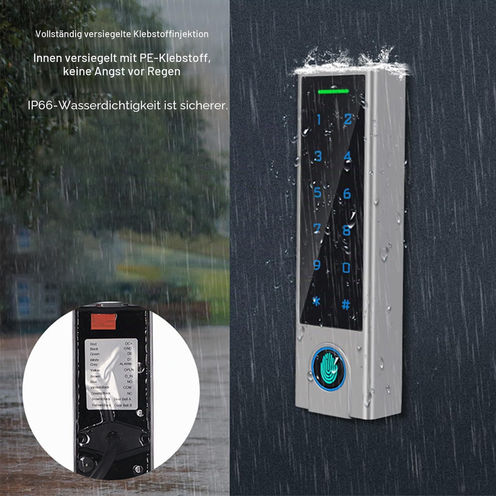 Smart Türschloss Keypad, Bluetooth Tuya APP Fingerabdruck Türschloss Tastatur Codeschloss, Wasserdicht Fingerprint Türöffner Zugangskontrolle Tastatur für Code/Fingerprint/Karte/Smartphone