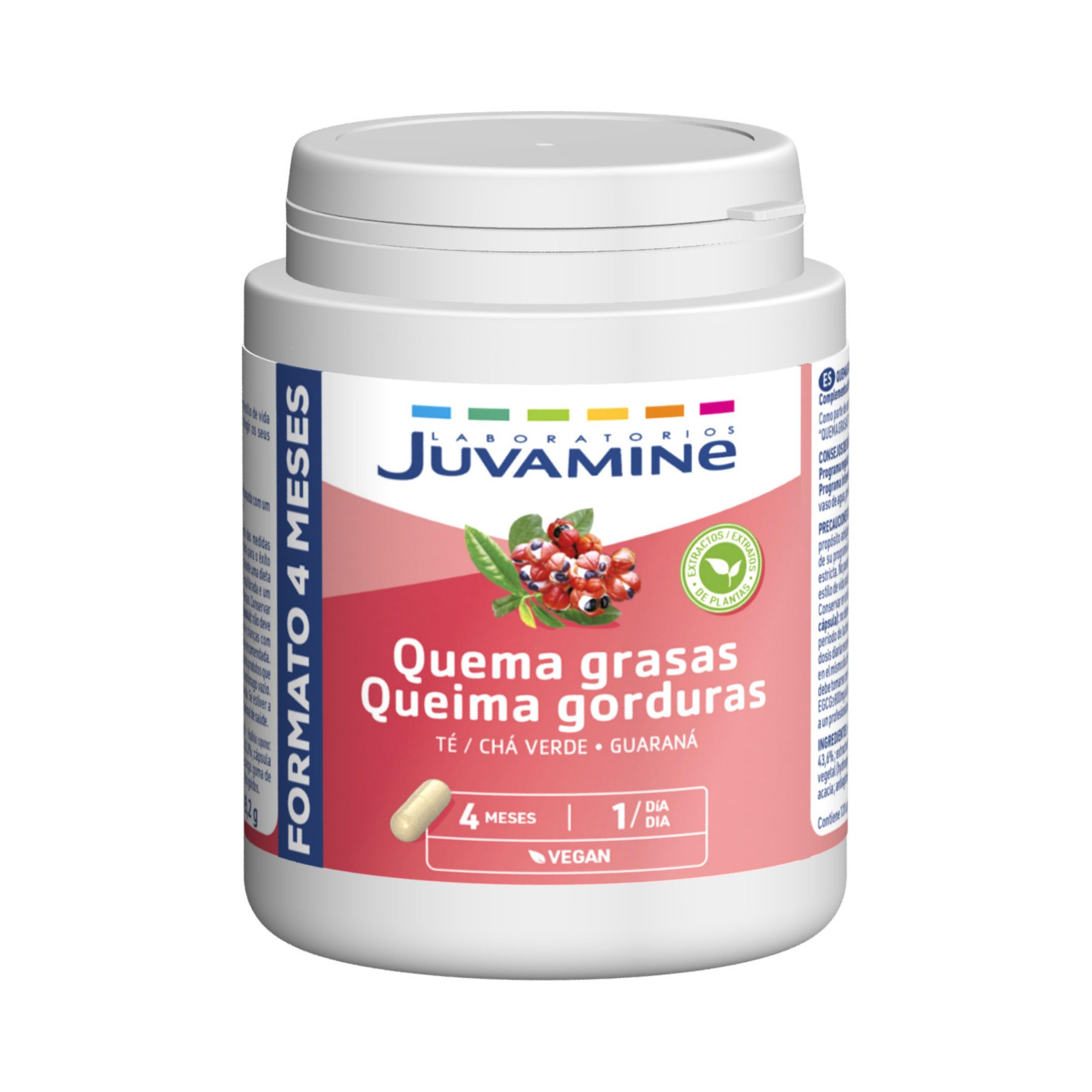 Cápsulas vegetales con guaraná y té verde — bote de 120 unidades, formato maxi