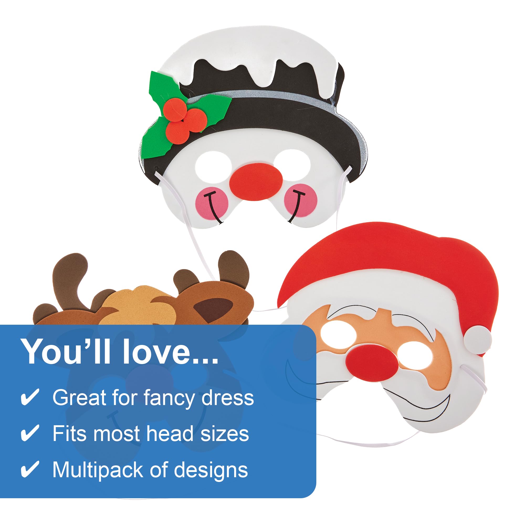 Baker Ross FN356 Christmas Foam Masks - Pack of 6, Christmas Fancy Dress for Kids, Assorted, 17-33 cm - Image 3