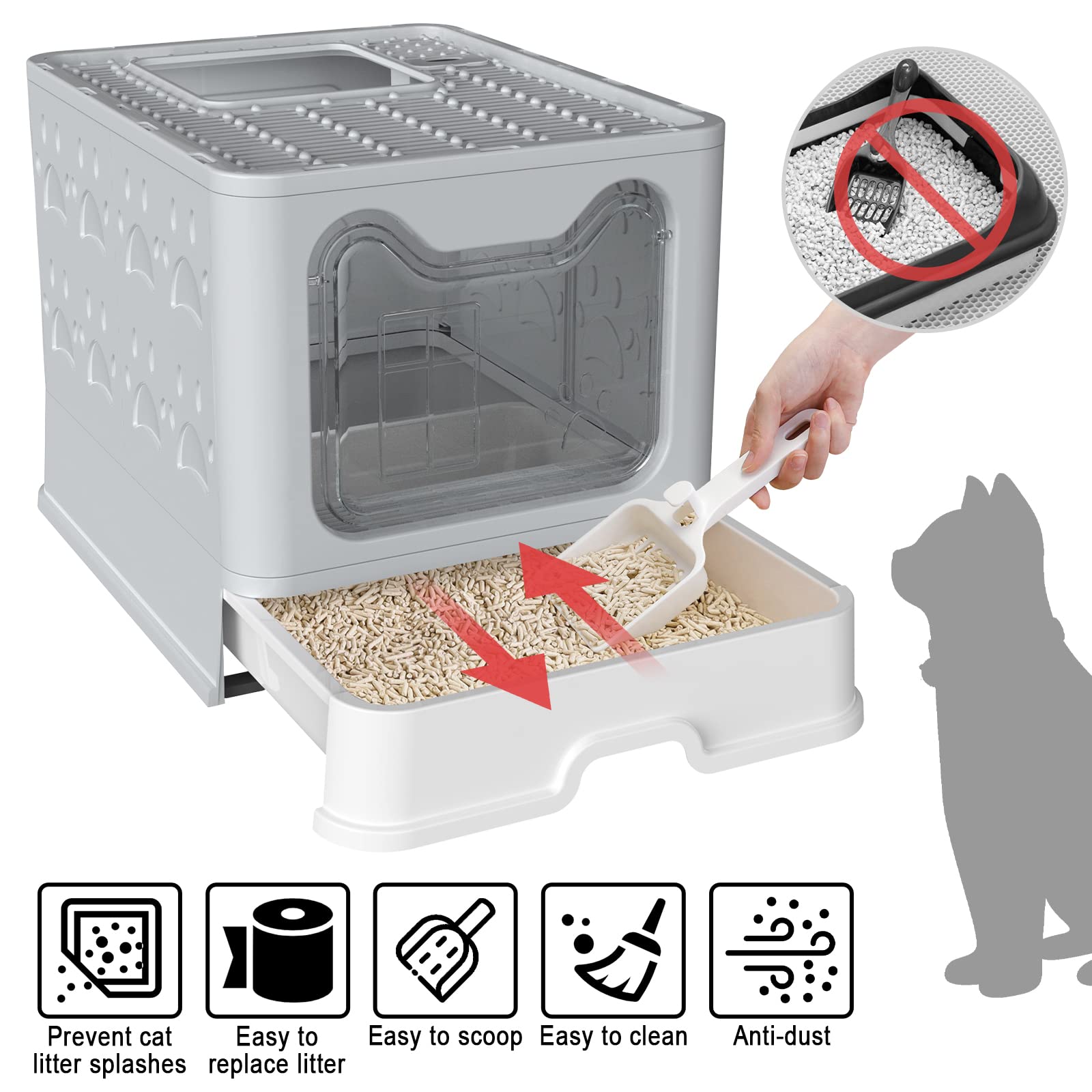 Cat Litter Box Foldable Litter Boxes Drawer Top Entry Fully Enclosed