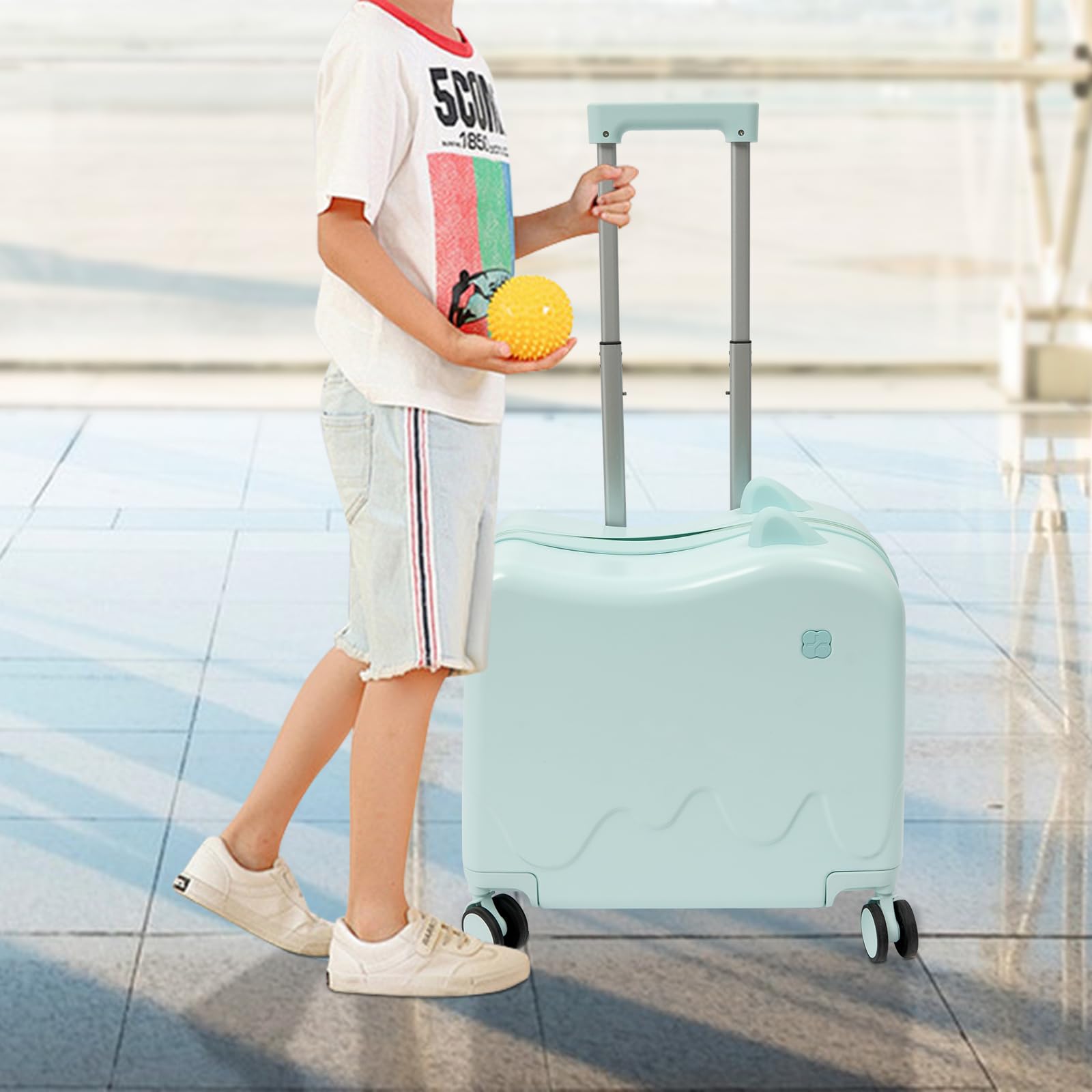 Kinderkoffer zum Draufsitzen, Kindertrolley Kinder Reisekoffer mit Zugstange und Passwortschloss, Rollkoffer Kinder Koffer für 3-6 Jahre Mädchen & Jungen, 37L (Mintgrün)