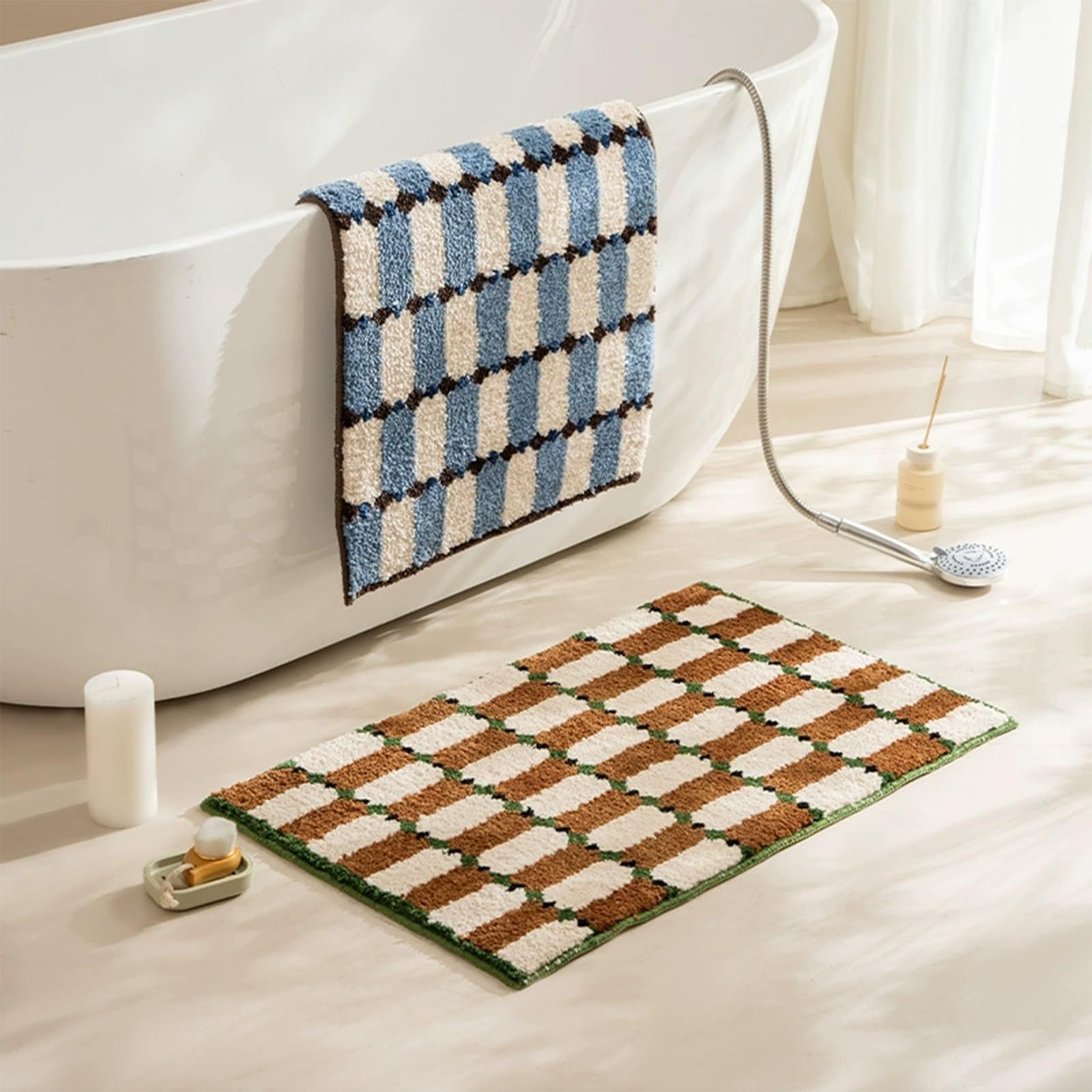 Alfombra de Baño Lavable a Máquina, Alfombrillas de Microfibra Absorbentes, Alfombrilla Antideslizante para Bañera, Suelo, Baño, Hogar y Cocina(A)