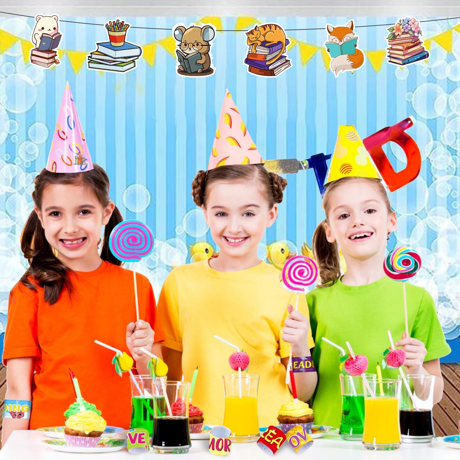 48 Pcs Reading Book Love to Read Slap Bracelets Party Favors, Book Wristbands Bracelets Goodie Bag Fillers for Reading Book Birthday Party Decorations Supplies for Kids Classroom Rewards