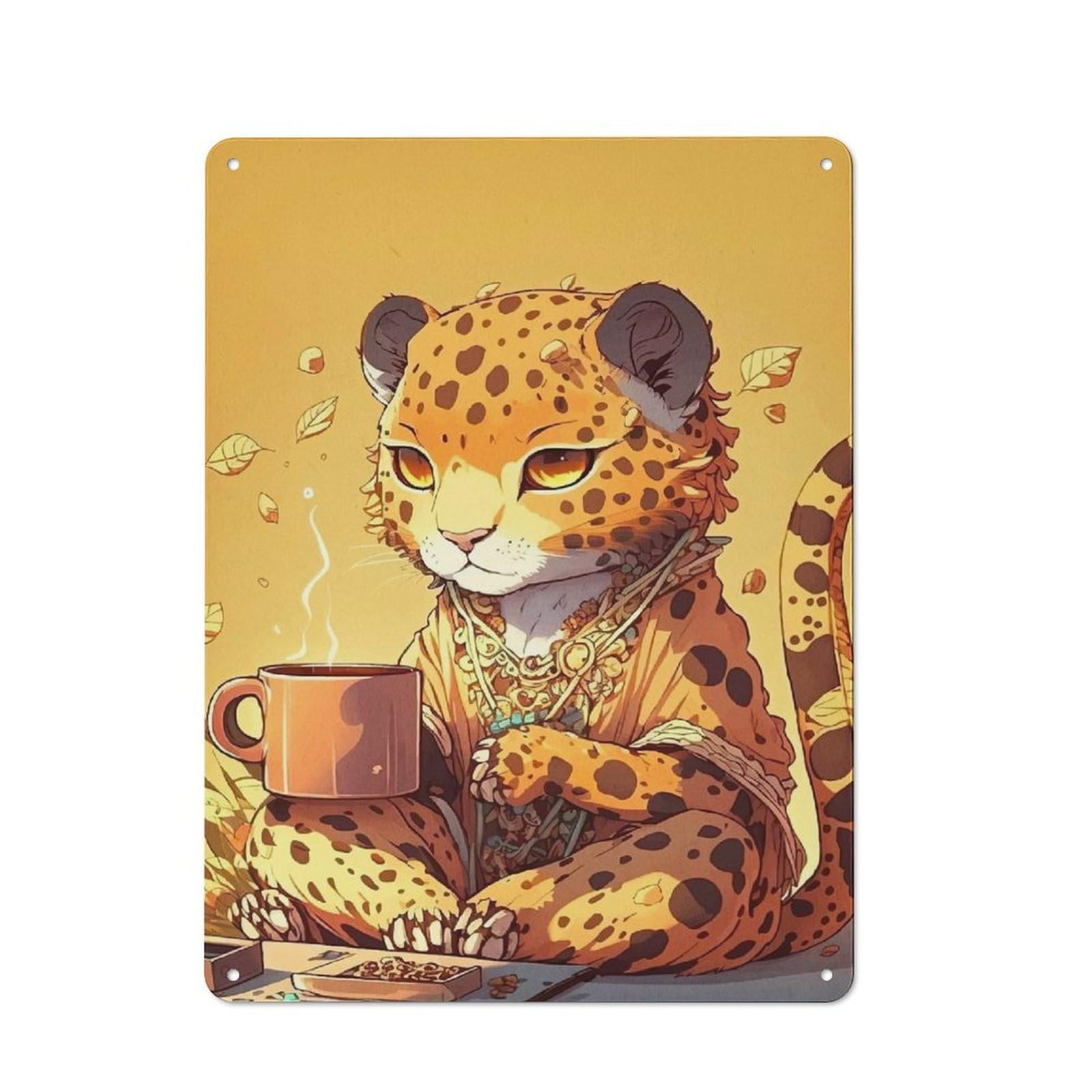 Junmoney Anthropomorphic Leopard Printed Metal Sign 40X30cm For Guest Room Or Hallway, Suited To Home Decor Collectors