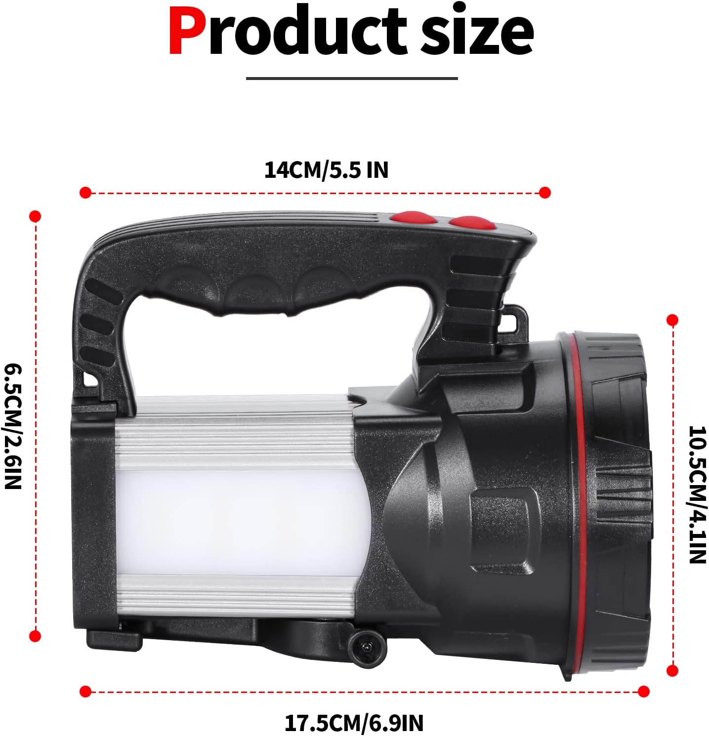 Superbright LED Handheld Searchlight Tactical Waterproof Spotlight High Power Rechargeable Flashlights with Side Light USB Power Charger (White Light)