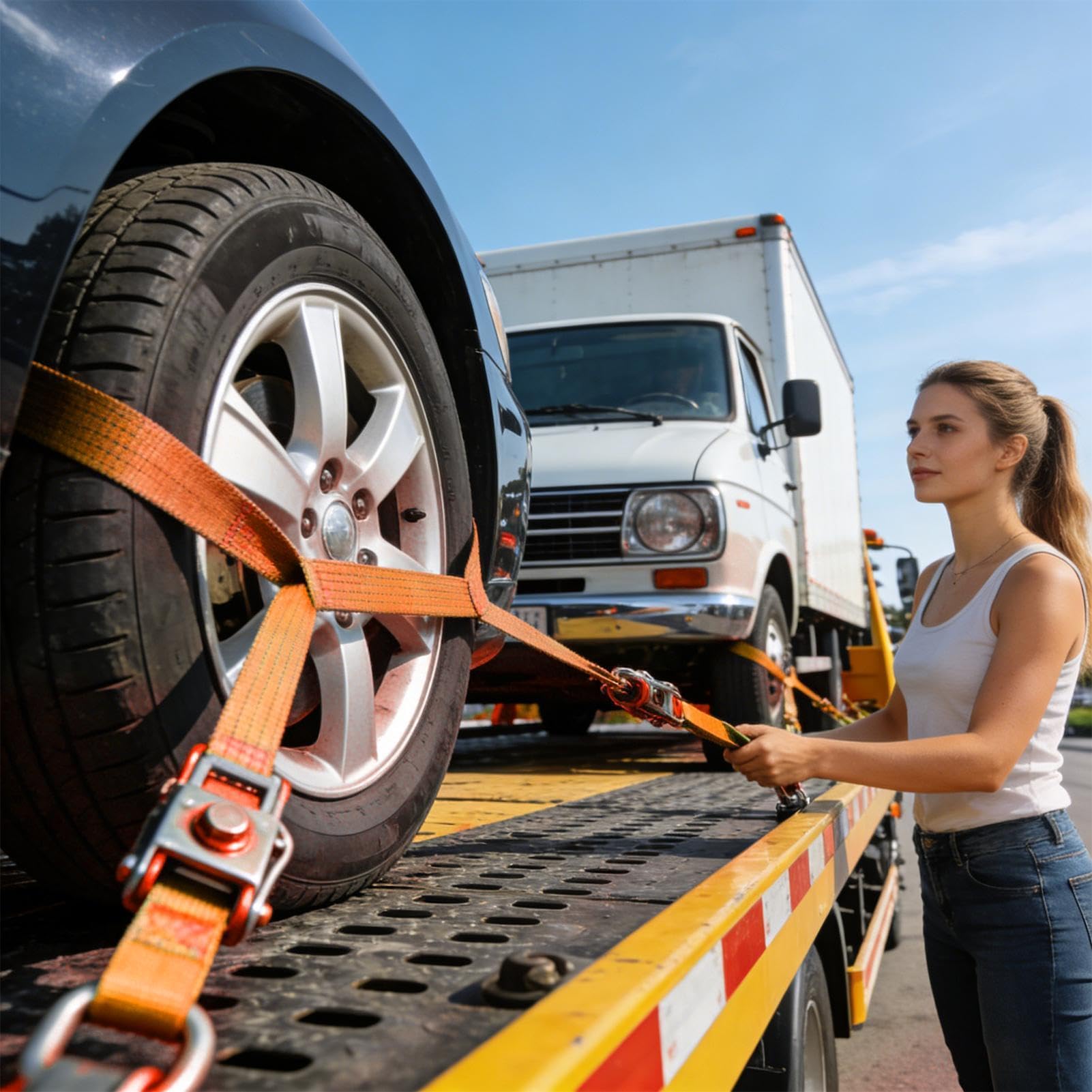 Cinghie di Fissaggio per Auto su Rimorchio 4 Pezzi con Moschettoni Pesanti | Cinghie a per Furgone, Camion, Moto, Barca, Kayak, Carico