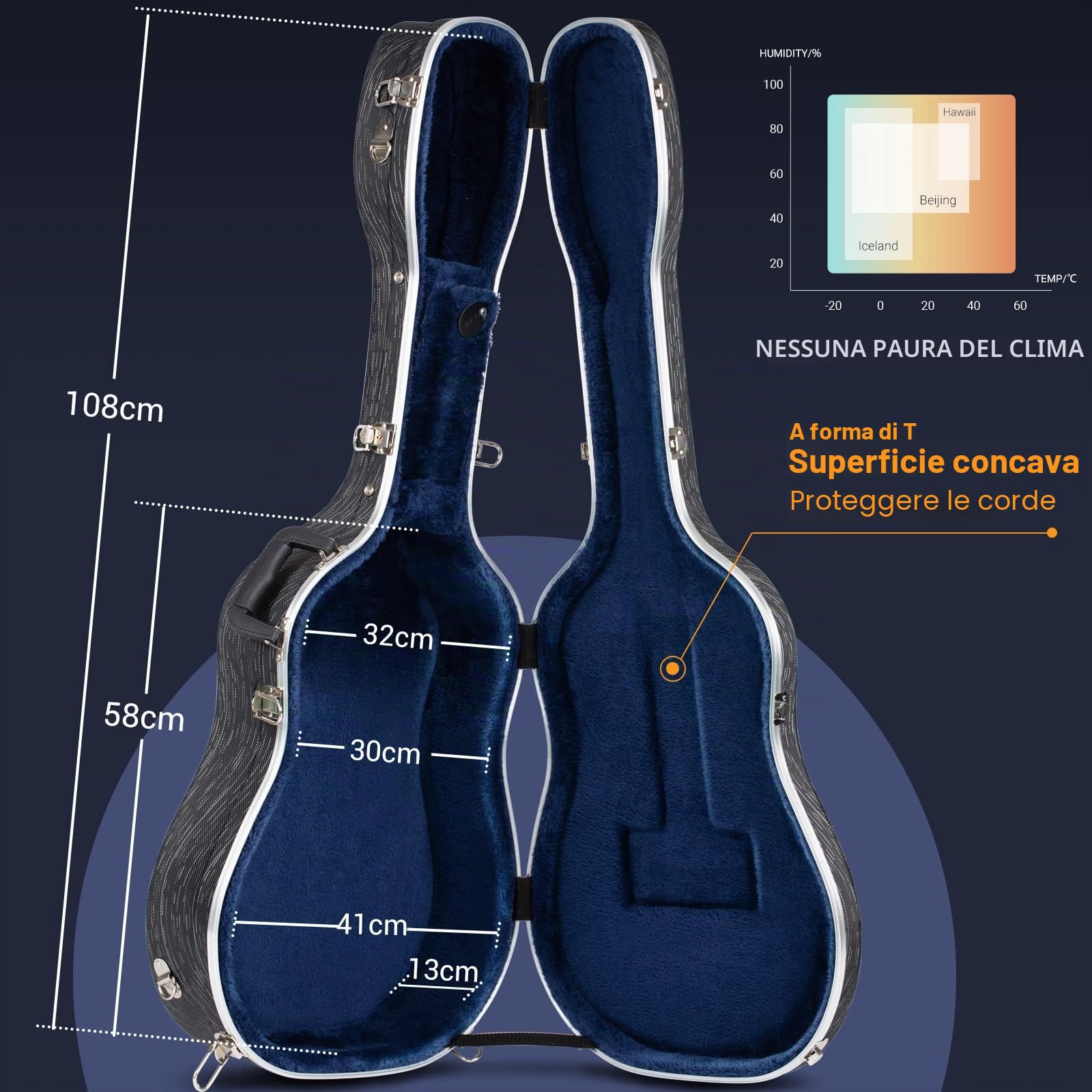 CAHAYA Custodia per Chitarra Acustica con Imbottitura di 15mm in ABS Impermeabile Facile da Pulire Astuccio Rigida per Chitarra Acustica Semiacustica 41 Pollici con Disegno di Striscia Modello CY0246