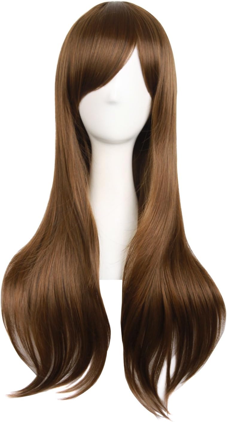 MapofBeauty 28"/70cm Women Side Bangs Long Curly Hair Cosplay Wig(Brown)
