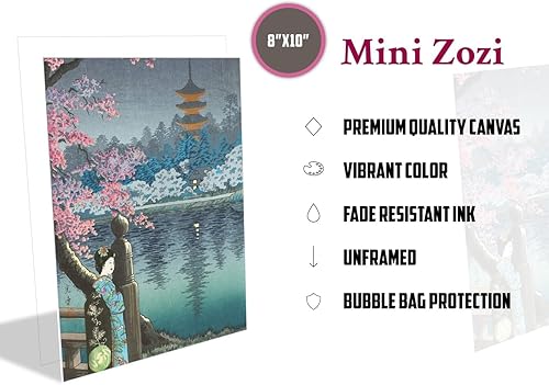 Miniatura 2 de MINI ZOZI Arte de pared japonés para decoración de habitación de 8 x 10 pulgadas, 6 piezas, lienzo tradicional de Tsuchiya Koitsu, pinturas Ukiyoe,