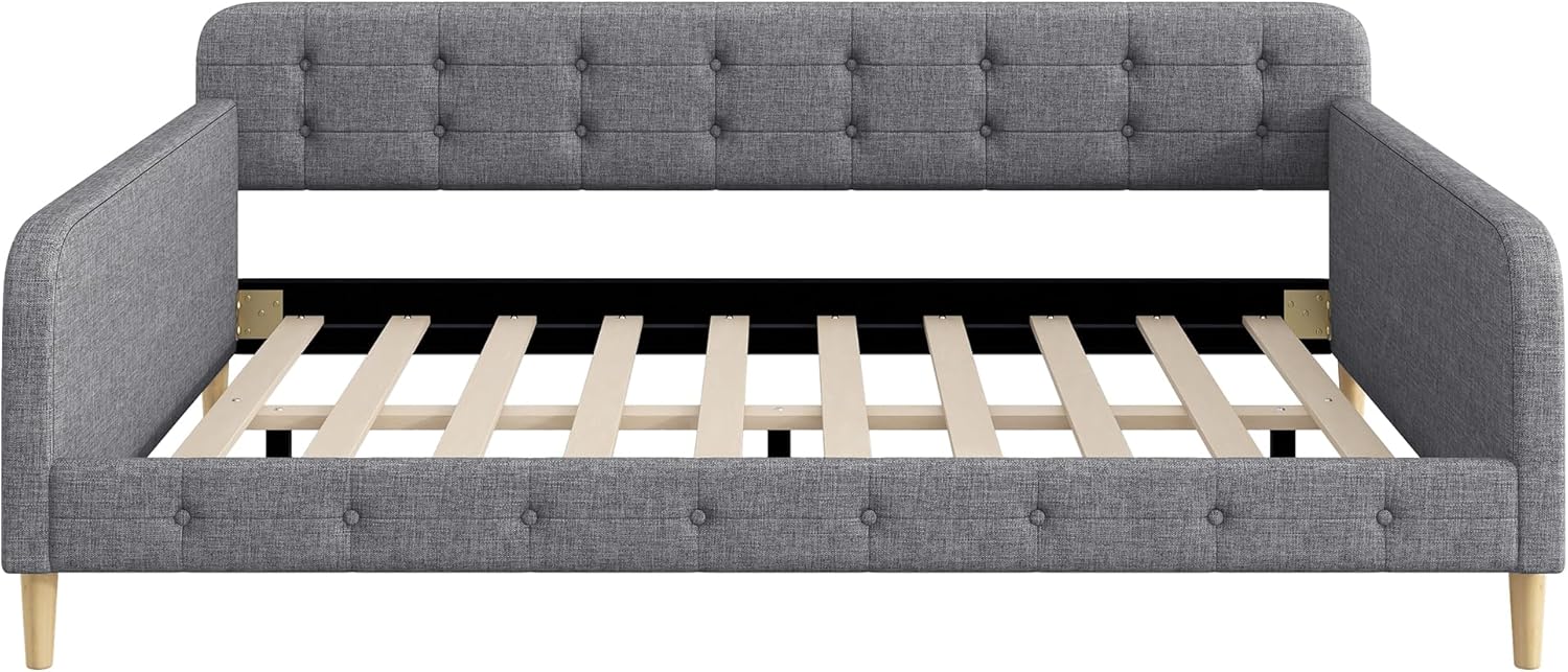 Bellemave Queen Upholstered Daybed with 4 Support Legs, Corner Bed, Upholstered Bedframe for Kids,Teens,Adults, Gray (Linen)