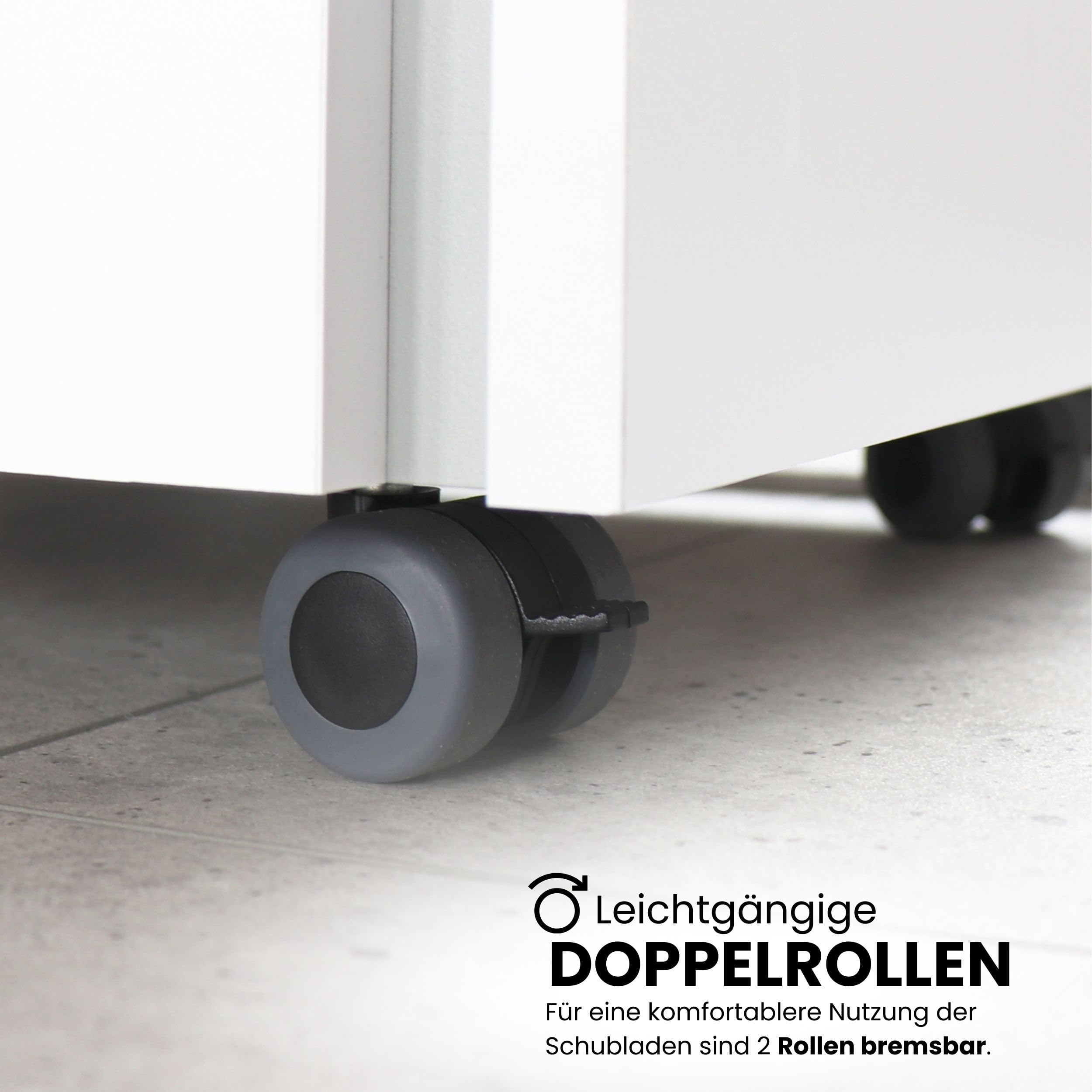 bümö lite Rollcontainer mit Schubladen, Container aus Holz in Asteiche - Rollwagen für's Büro als Schreibtisch Unterschrank, Bürocontainer od. Schreibtischcontainer mit Seitengriff