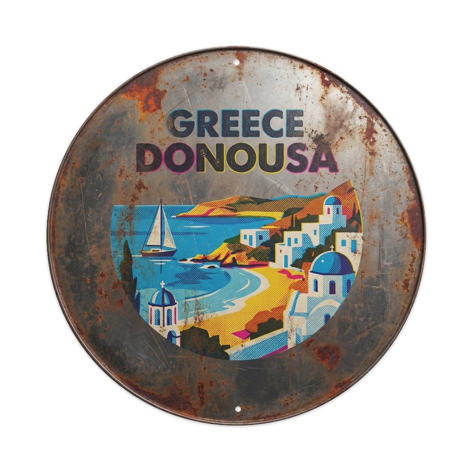 Donousa Secluded Greek Screen Style Classic Scenery Metal Tin Sign