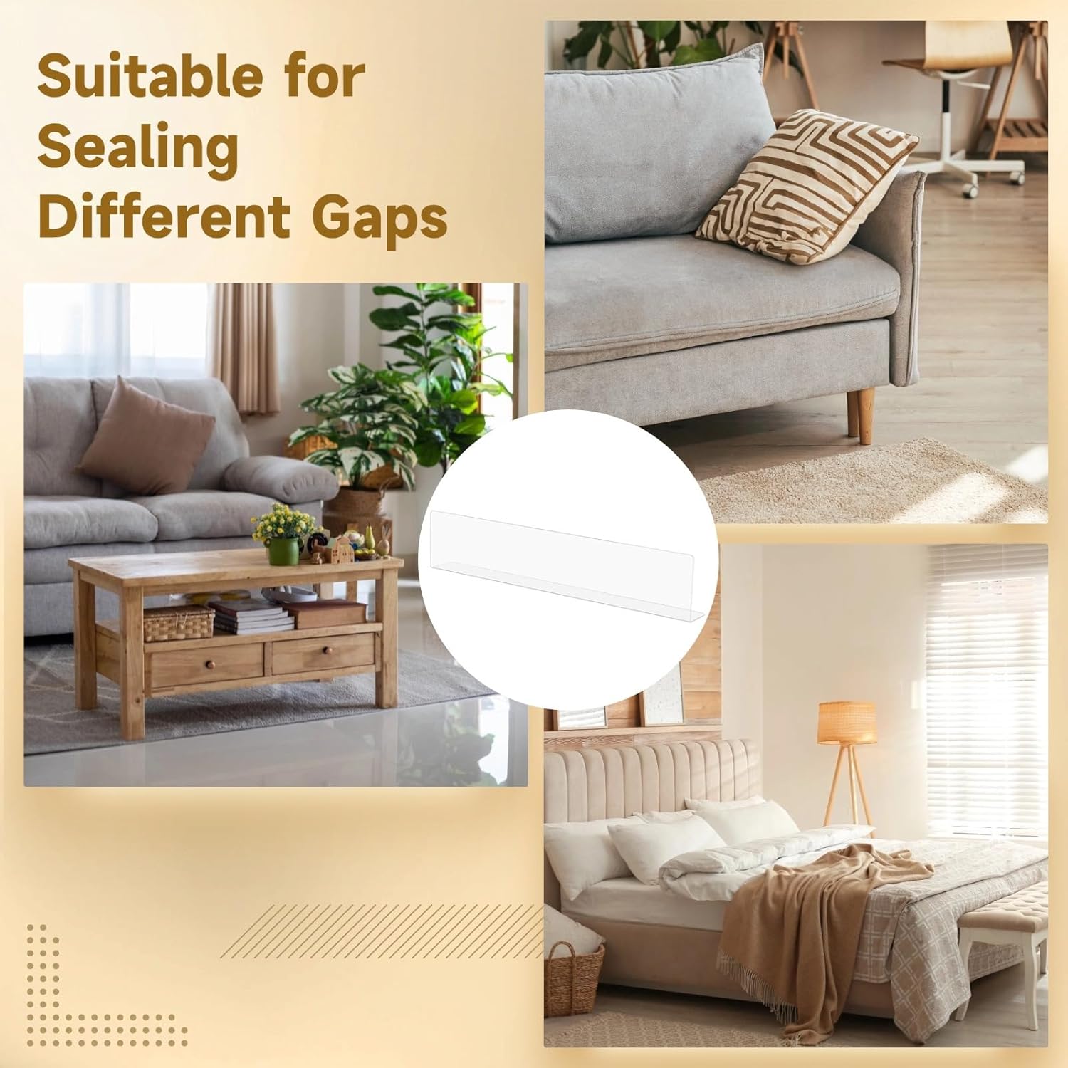 8 Pvc Gap Bumpers, Under Couch/Bed Blockers 15.7×1.6×3.1 In, Clear L-Shaped Stoppers, Double-Sided Tape, Blocks Dust, Pets, Toys