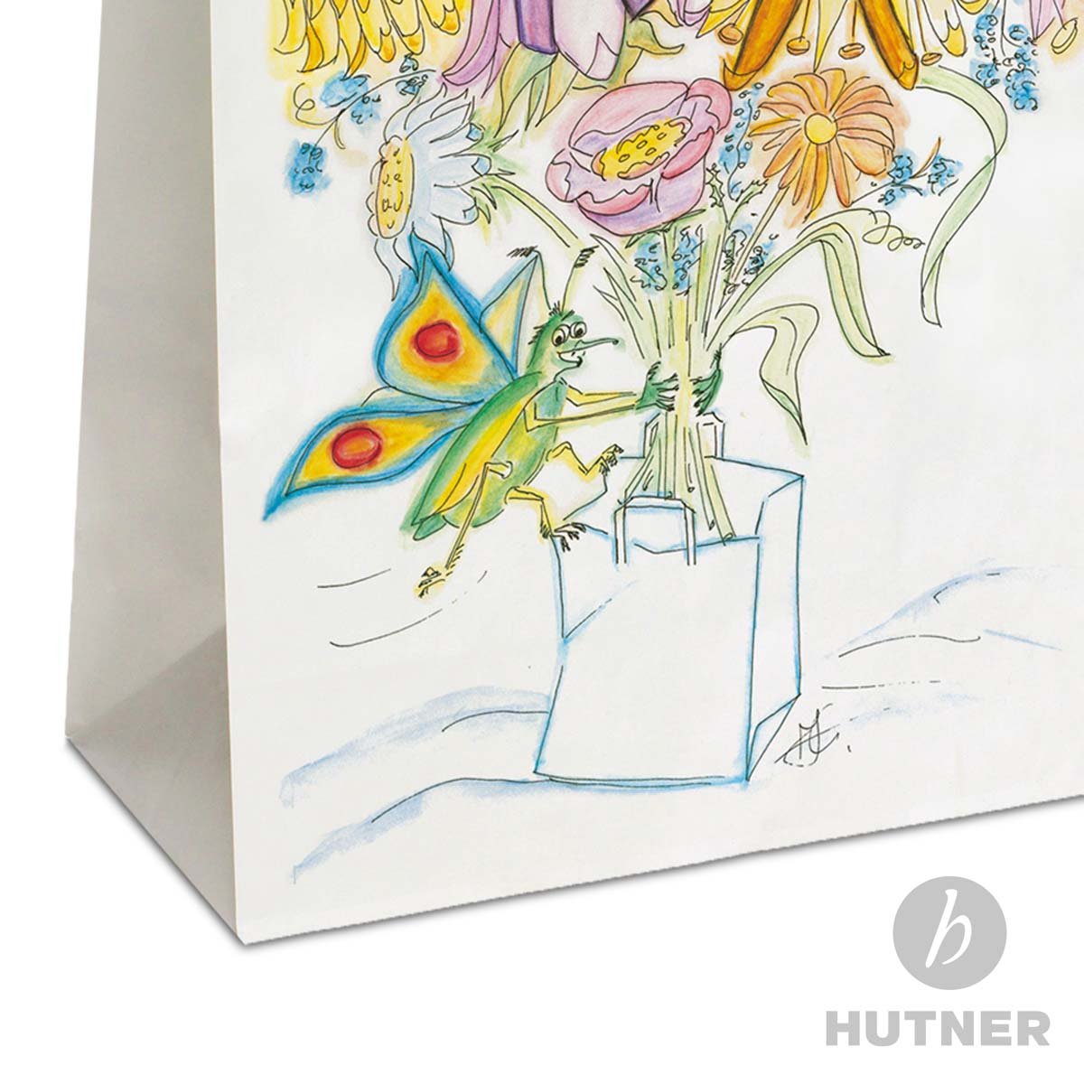 250 x Papiertüten 26+10x33 cm mit Motiv: Danke | stabile Geschenktaschen für Handel, Mitbringsel, Geburtstag | Papiertaschen aus Kraftpapier| HUTNER