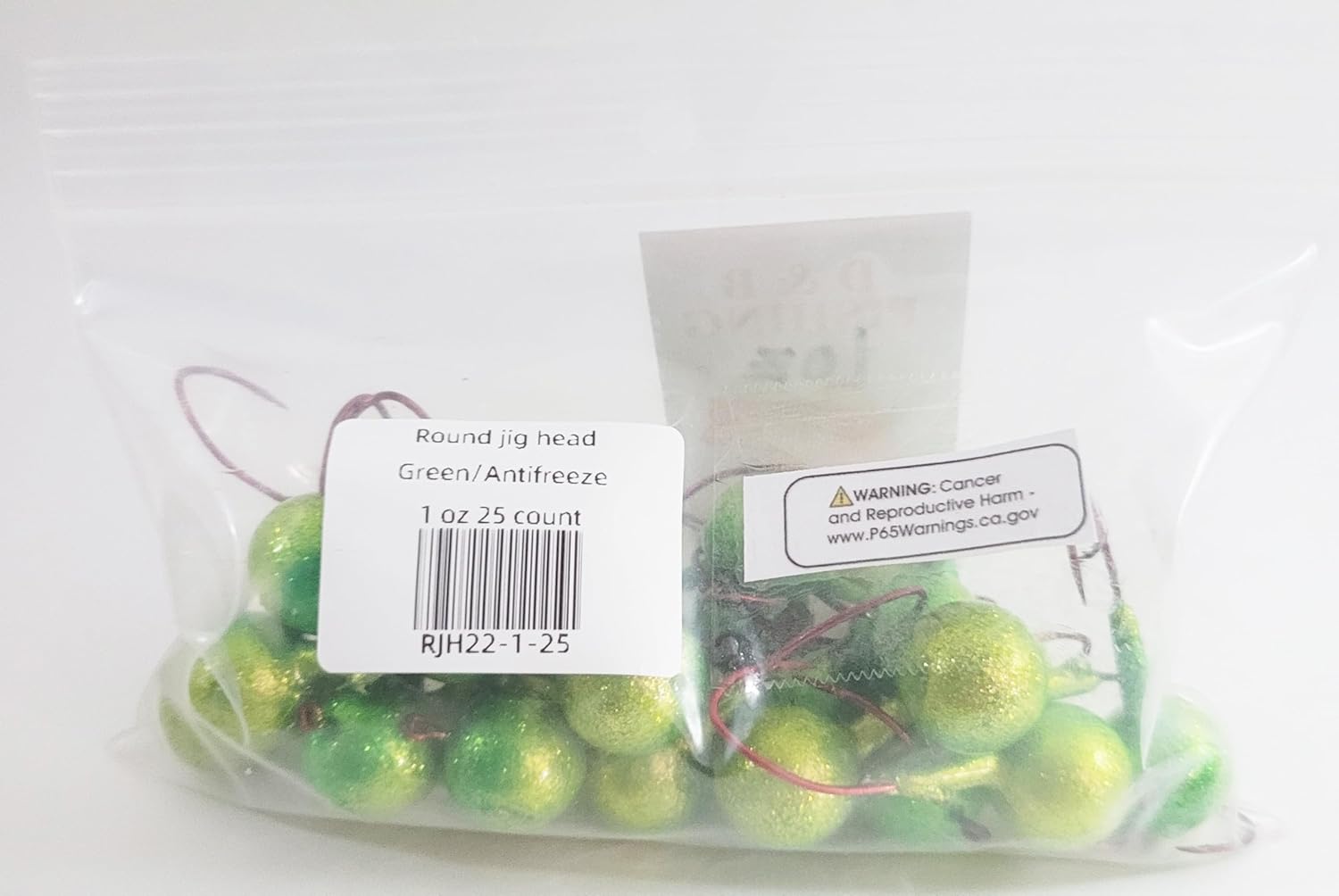 1 oz Green/Anti-Freeze Round Head Fishing Jig 25 Count