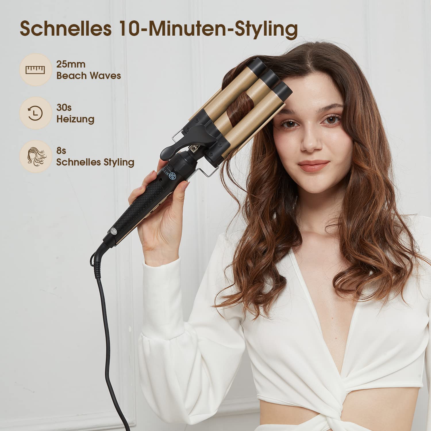 4 in 1 Lockenstab Set,3 Fässer Welleneisen 32mm Keramik mit Lockenstab Große Locken,Welleneisen Verschiedenen Aufsätzen Einstellbare Temp Schnellaufheizung für Lange und Kurze Haare
