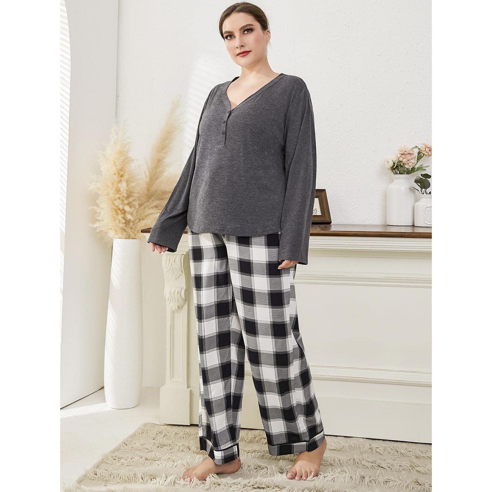 Pyjama Femme Grande Taille Pyjama Femme Grande Taille, Ensemble de Pyjama Femme, Vêtements de Nuit Manches Longues