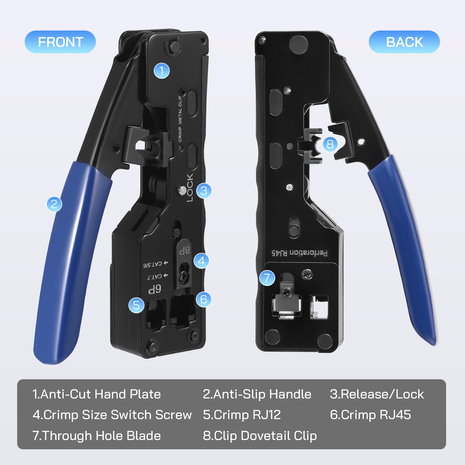Krimptang CAT5 / CAT5e / CAT6 / CAT6a / CAT7 / RJ12 / RJ45 - Snijden
