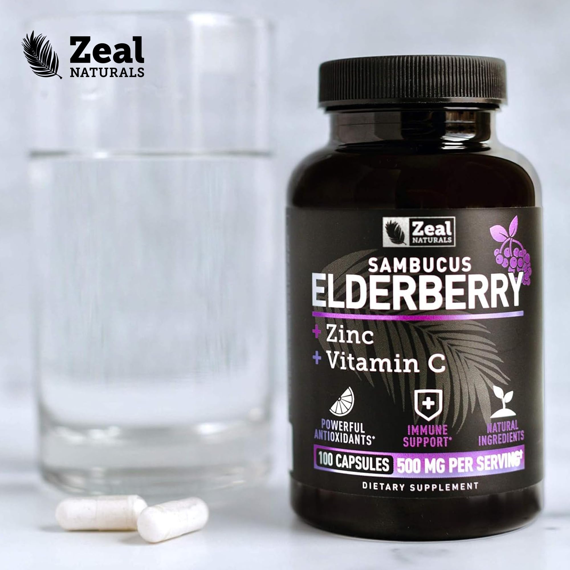 Zeal Naturals Max Strength Elderberry Capsules - 2000mg, 100 Capsules | Sambucus Black Elderberry, Vitamin C, and Zinc | 3-in-1 Immune Support Supplement for Adults — Amazon image 7