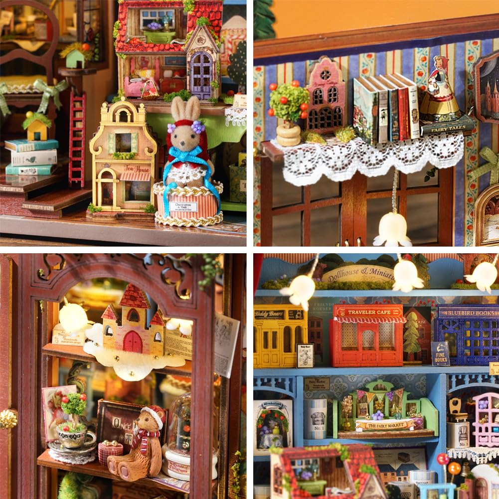 Kit fai da te in miniatura per casa delle bambole, mini negozio di fiabe, modello puzzle in scala 1:24, accessori per mobili per casa delle bambole e luci LED, regalo di compleanno e Capodanno