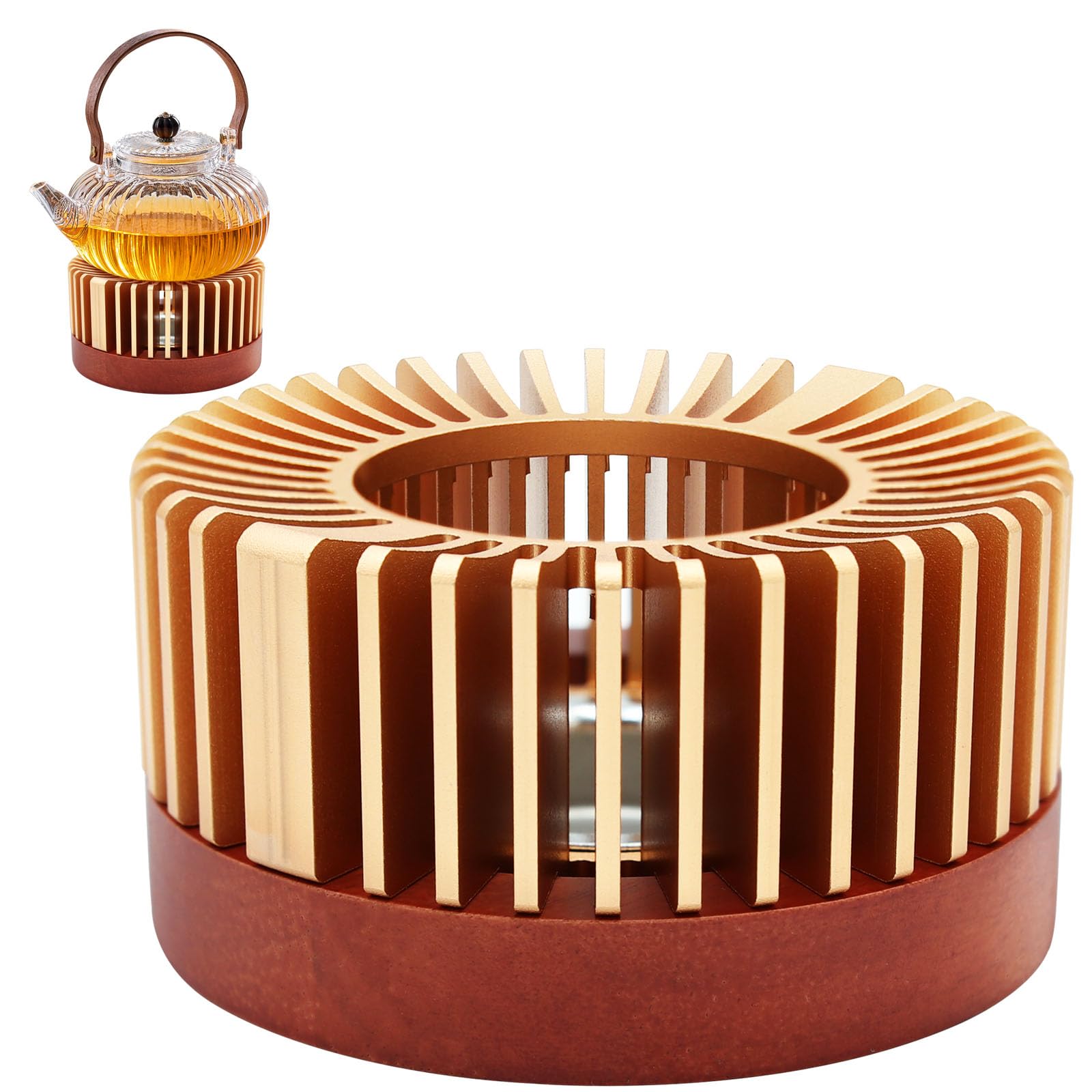 INMORVEN Stövchen aus Massivholz mit Kerzenhalter - Eleganter Teewärmer für Kaffee & Tee (11cm Durchmesser) - Ideal für gemütliche Teestunden & als Duftlampe