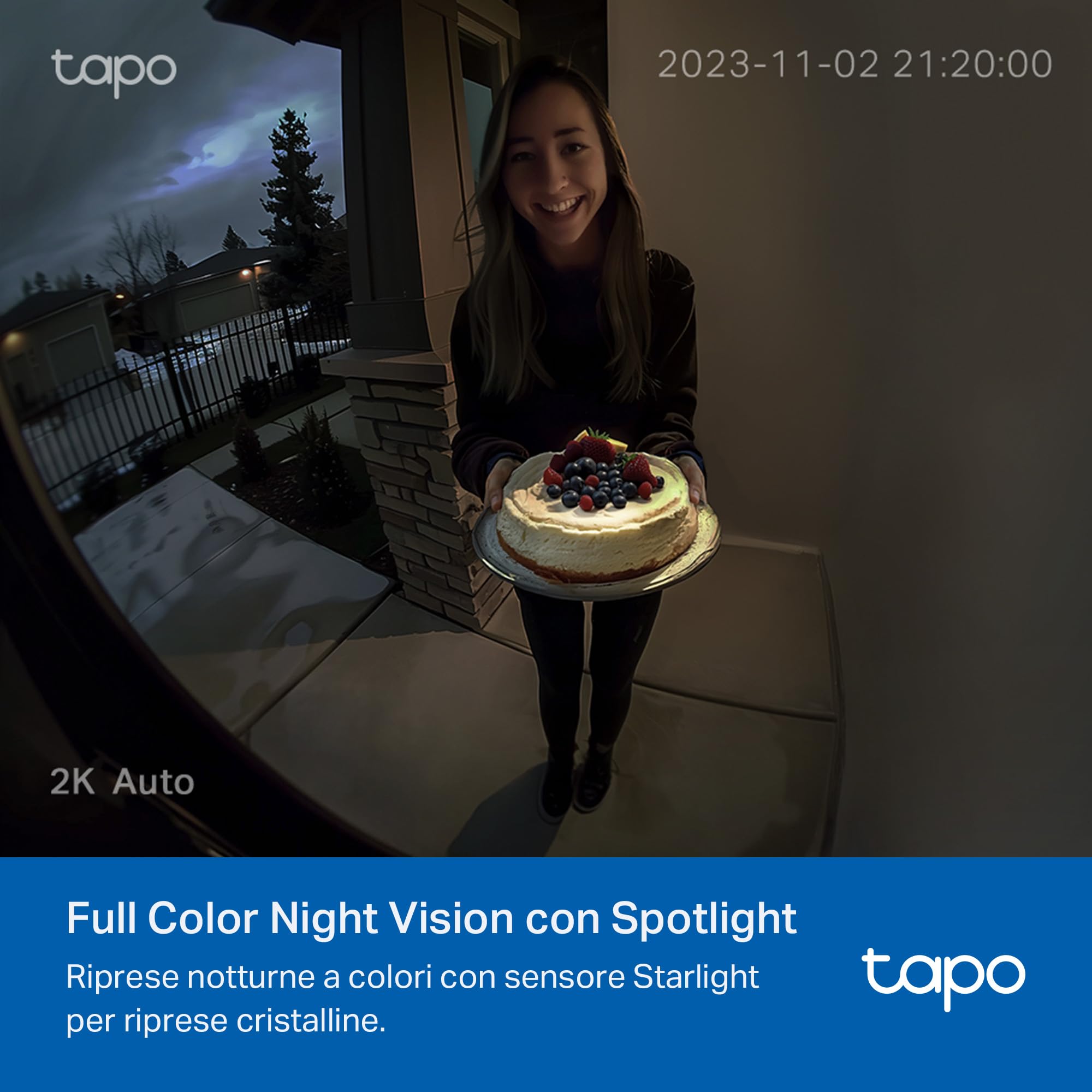Tapo D210 Videocitofono 2K 3MP, Visione Notturna a Colori, Campo Visivo Etra-Largo, Rilevamenti Smart AI, Audio Bidirezionale, Comunicazione Diretta da APP, Batteria Dura 6 Mesi, Antifurto, IP65