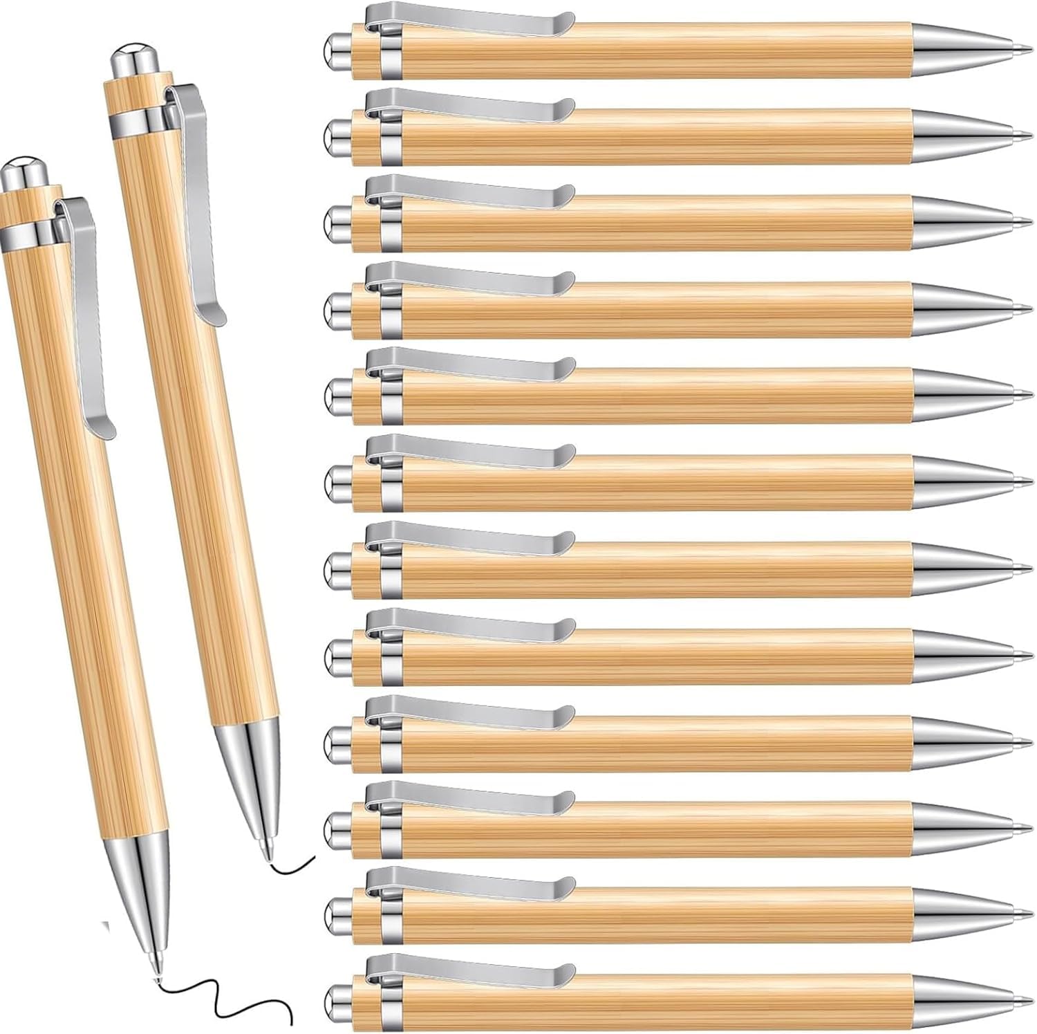 12 Pcs bolígrafos inspiradores de bambú Bolígrafo Retráctil de Bambú, Tinta Negra, Punta Media, Bolígrafos personalizados de Regalo para Escribir, Diario, Escuela, Suministros de Oficina