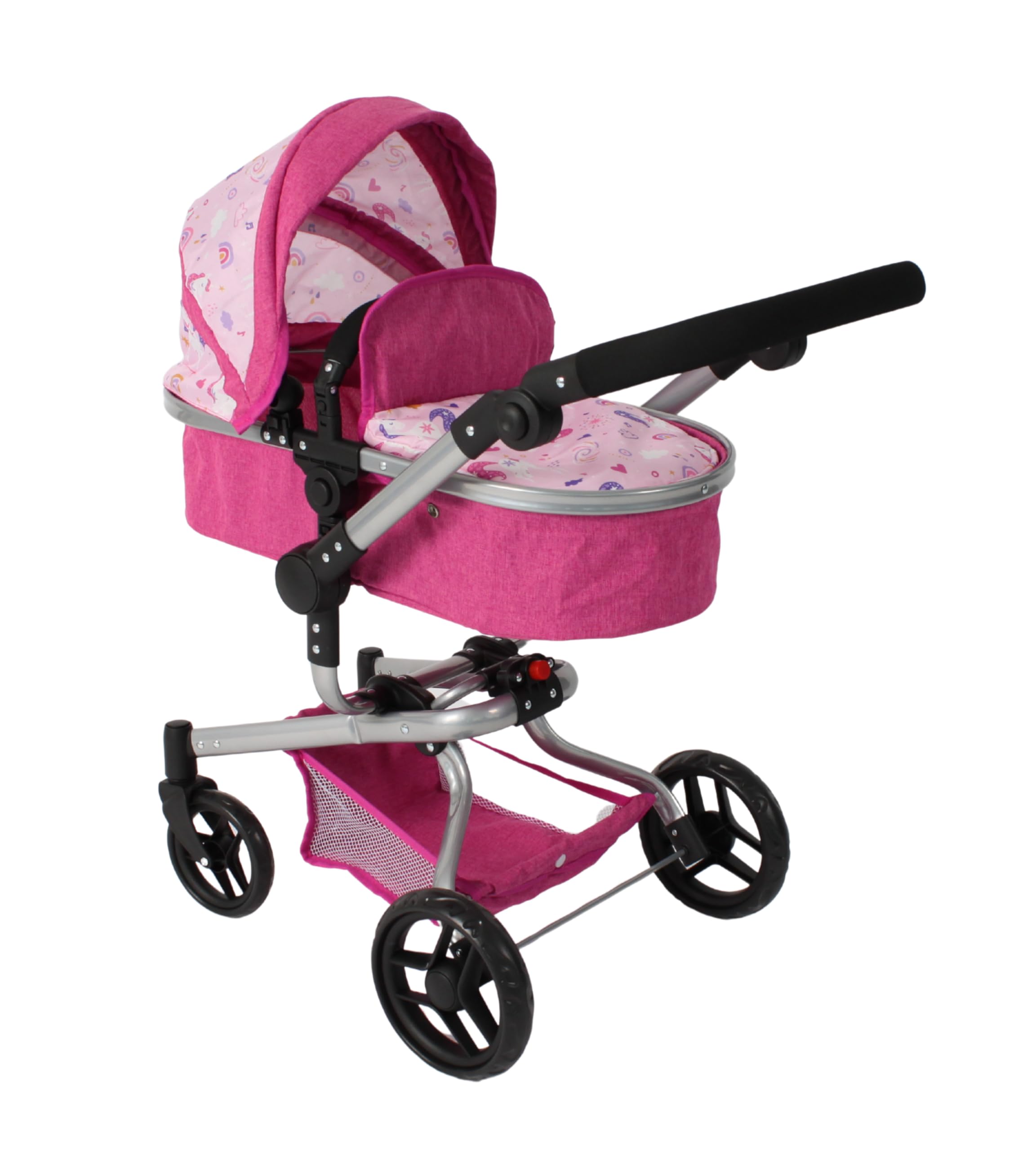 Bayer Chic 2000 - Passeggino per bambole Yolo 2 in 1 da 3 a 8 anni, passeggino per bambole fino a 52 cm, unicorno rosa