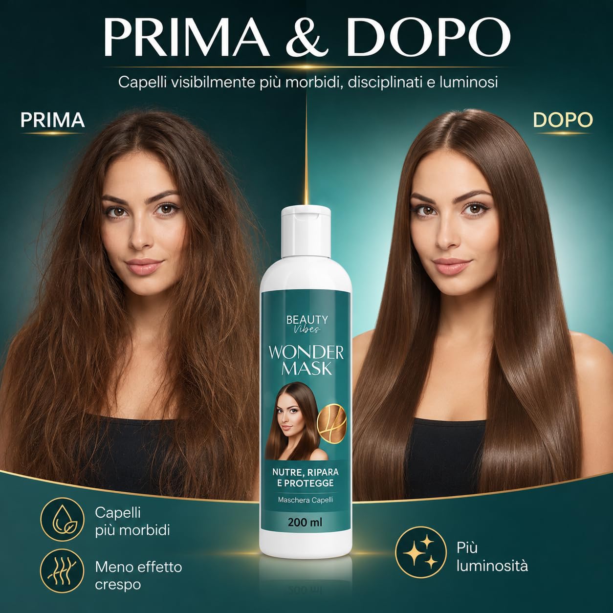 Wonder Mask Crema Capelli Lisci 600 ml – Maschera Ristrutturante con Cheratina – Trattamento Idratante e Lisciante