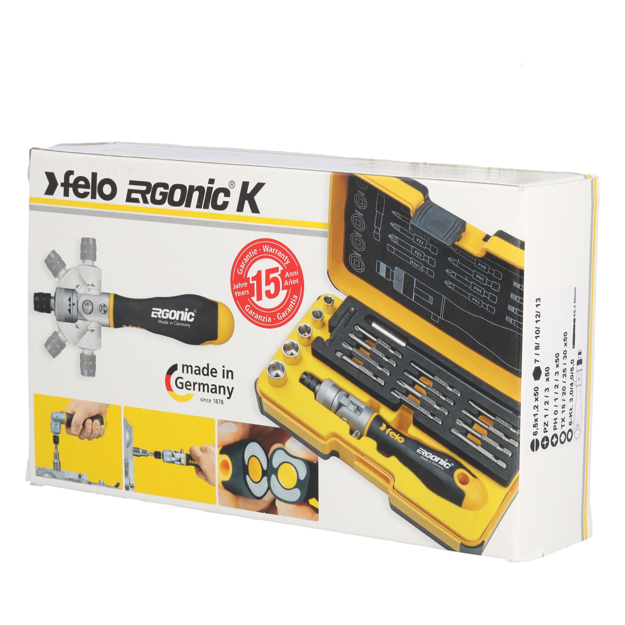 Juego de destornillador de carraca basculante con puntas y vasos Felo Ergonic K (Stron
