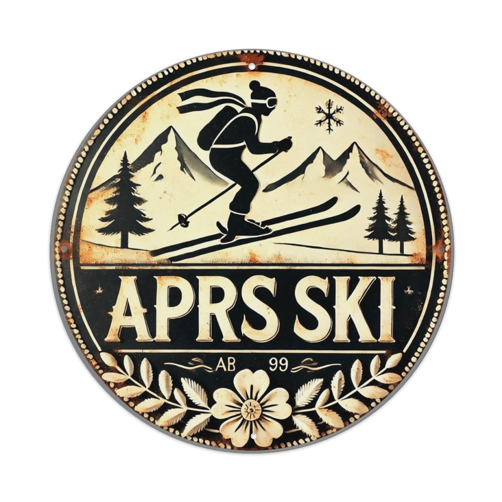 Jdyansheng Vintage Aprs Ski Mountain Winter Scene Tin Sign Metal Poster Metal Signs For Home Man Cave Bar Cafe Kitchen Laundry Room Wall Decorations 8X8 Inches