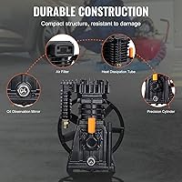 Vista 6 de VEVOR Cabezal de bomba de compresor de aire, 3HP 5.8CFM @ 90PSI, cabezal de bomba de pistón de compresor de aire lubricado con aceite de doble