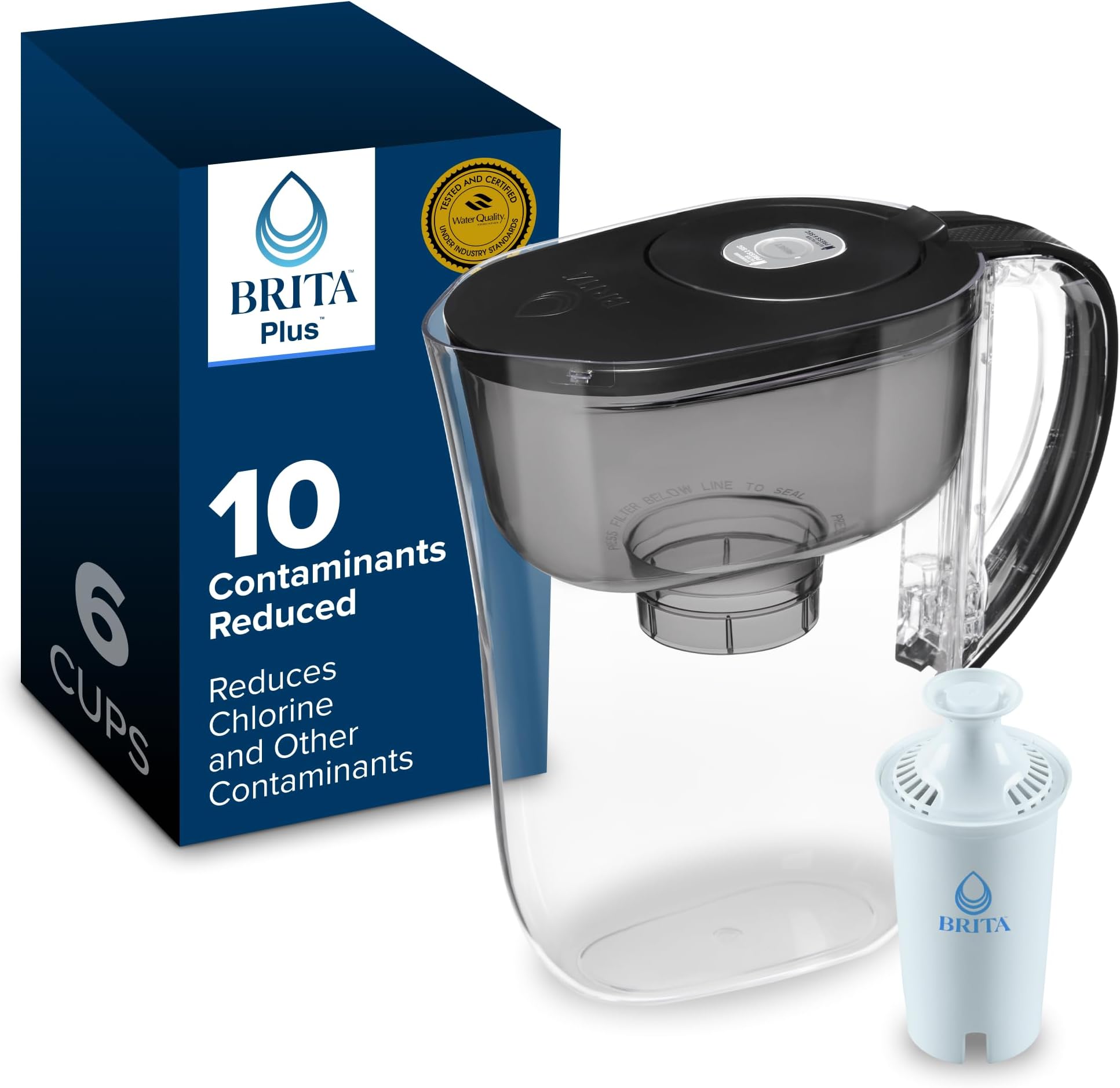 Brita Small 6 Cup Water Filter Pitcher, 1 BritaPlus Filter, Metro, Black (Package May Vary)