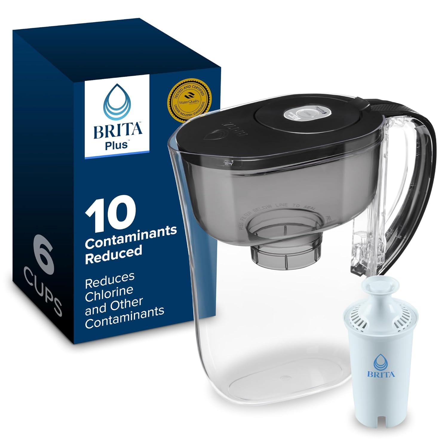 Brita Small 6 Cup Water Filter Pitcher 1 BritaPlus Filter Metro Black Package May Vary