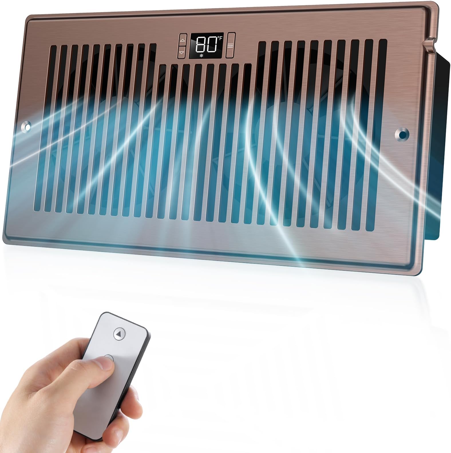 BIOWIND Quiet Register Booster Fan Fits 6" x 12" Register Holes, 10-Speed Smart Heating Cooling AC Vent Fan with Remote Control and Thermostat Control - Bronze