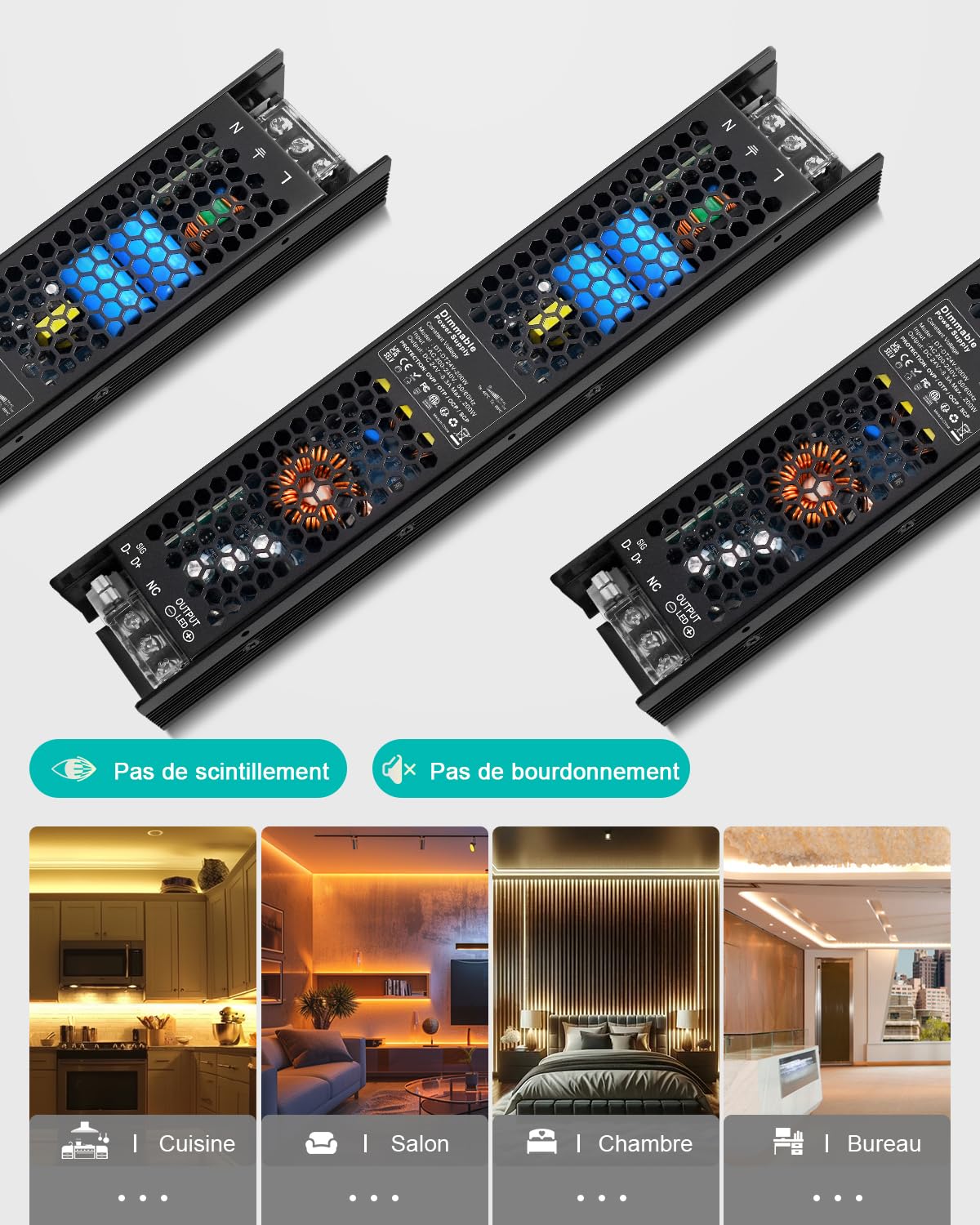 REYLAX Transformateur LED 24V 200W 8.3A Dimmable 0/1-10V TRIAC Gradable Bloc Alimentation Tension Constante Driver LED