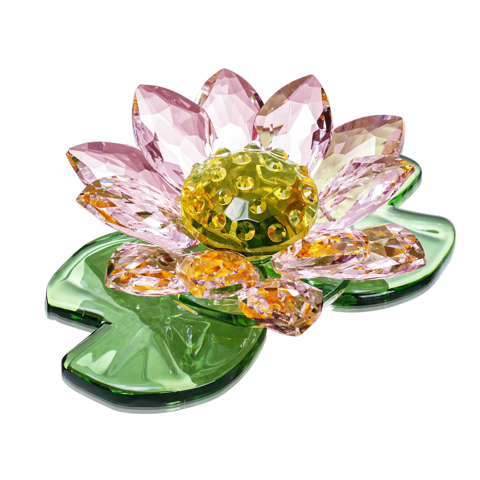JATYFING Crystal Lotus Figurine Decoration Spring Glass Decorative Lotus Flower Collection Table Centrepiece (Pink)