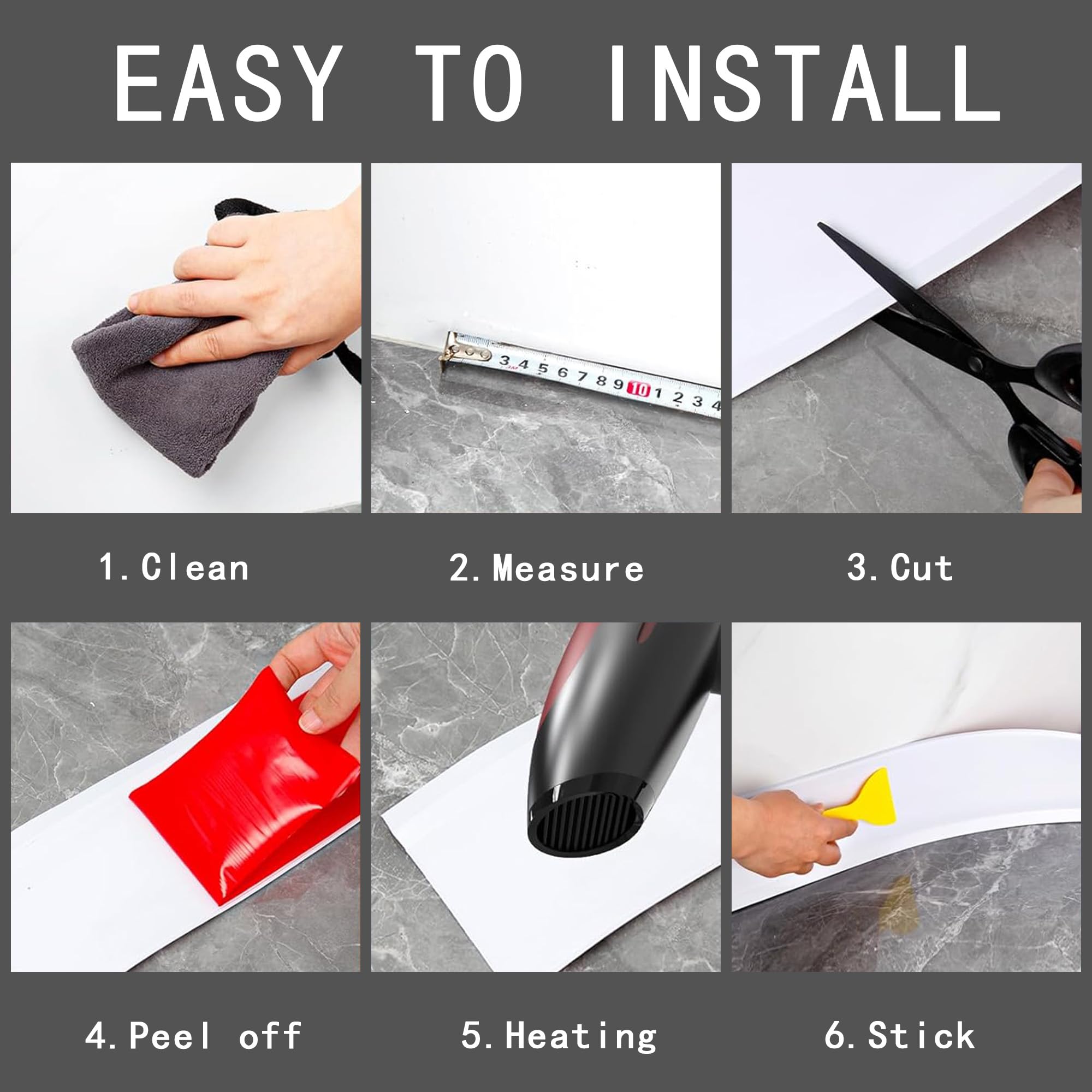 Rodapies Autoadhesivo PVC, 3.5/6/10 M Flexible Rodapie Adhesivo, Zocalos Pared, Rodapie Apto Para Cocina, Sala de Estar y Baño, Ancho 8/10 cm (Blanco, 8cm x 3.5 metros)