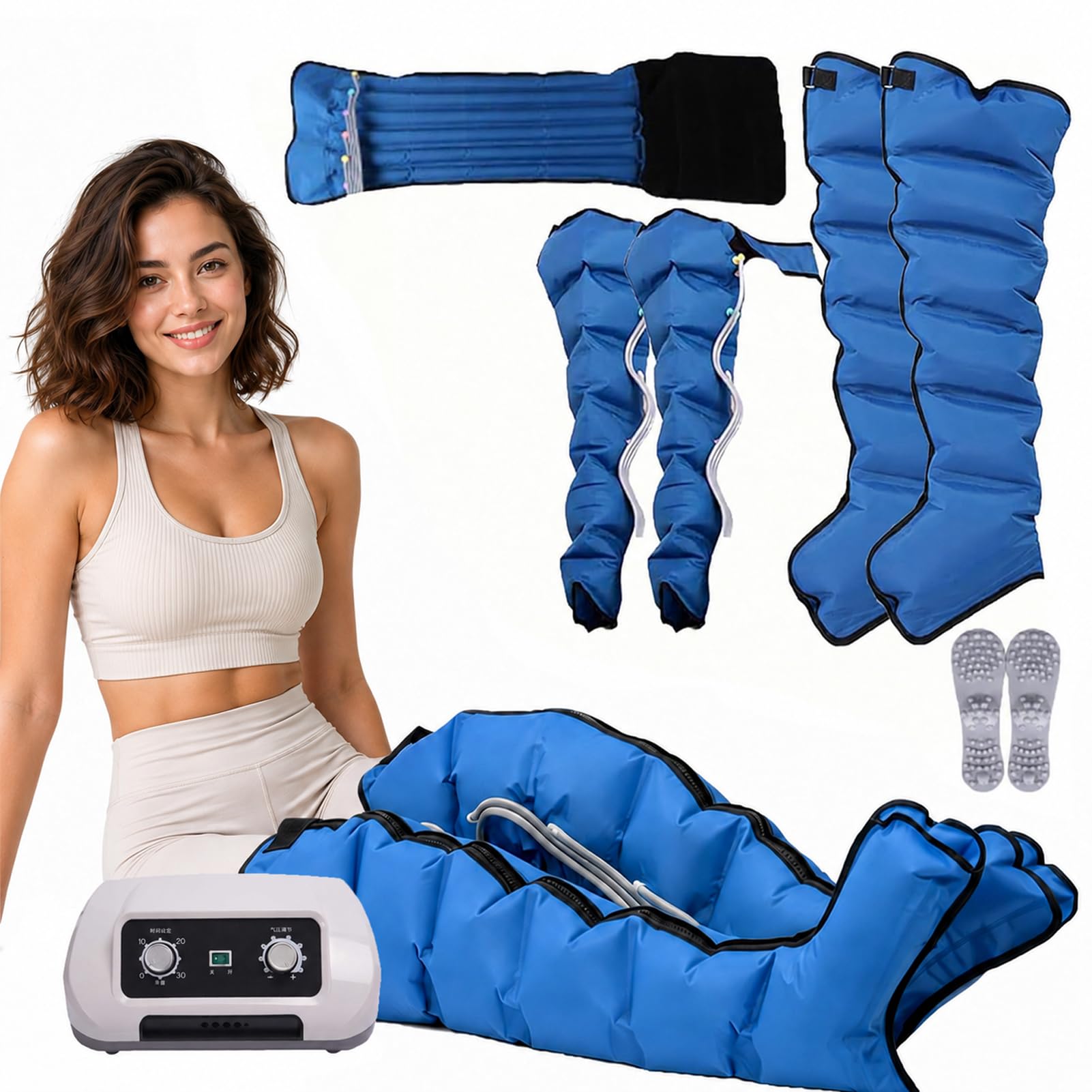 JianboBoxve 6 Cavity Pressotherapy Air Compression Leg Foot Massager, L/XL Compression Boots Lipedema Legs Treatment, Calf Massagers for Pain and Circulation, Pressotherapy and Lymphatic Drainage