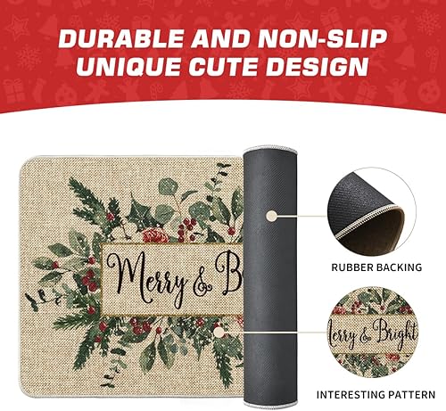 Miniatura 6 de Artoid Mode Merry&Bright - Tapete de Navidad con hojas de eucalipto y acebo, decoración del hogar de invierno y Navidad, tapete de bajo perfil,