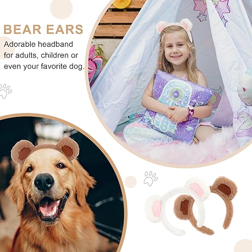 Miniatura 2 de WHAVEL 2 diademas de orejas de oso, lindas diademas de orejas de animal, diadema de oso de felpa, diadema de oso para disfraz de oso, accesorios