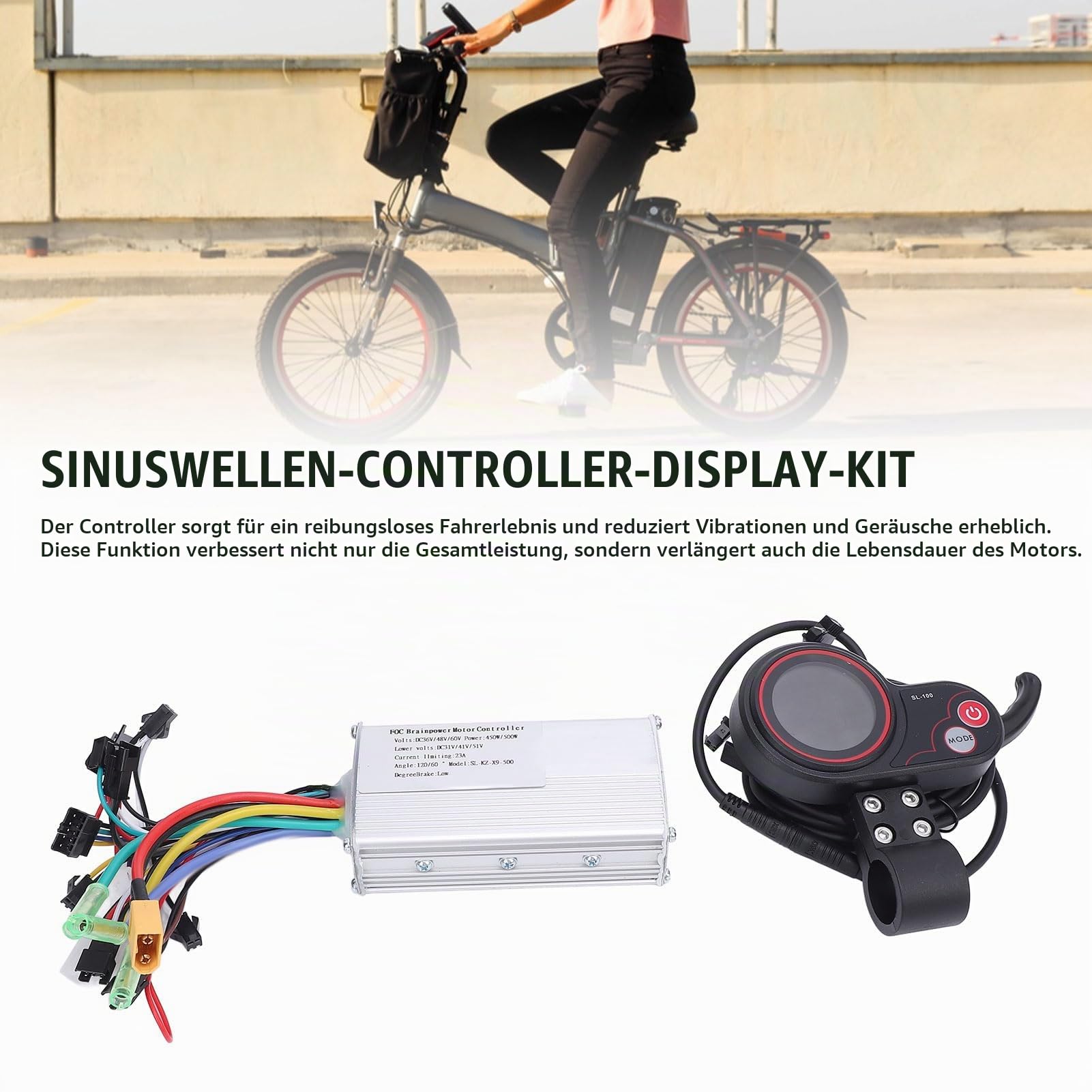 Brushless Motor Controller Kit, 36V 48V 60V 450W 500W Sinuswelle Controller mit SL100 LCD Farbe Display für Elektrofahrrad Elektroroller
