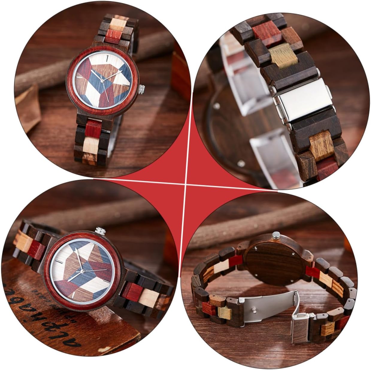 TEHAUX 男女兼用撞色木製クォーツ腕時計 木製バンド おしゃれ腕時計 快適装着 プレゼントに 家族 友人 恋人向け