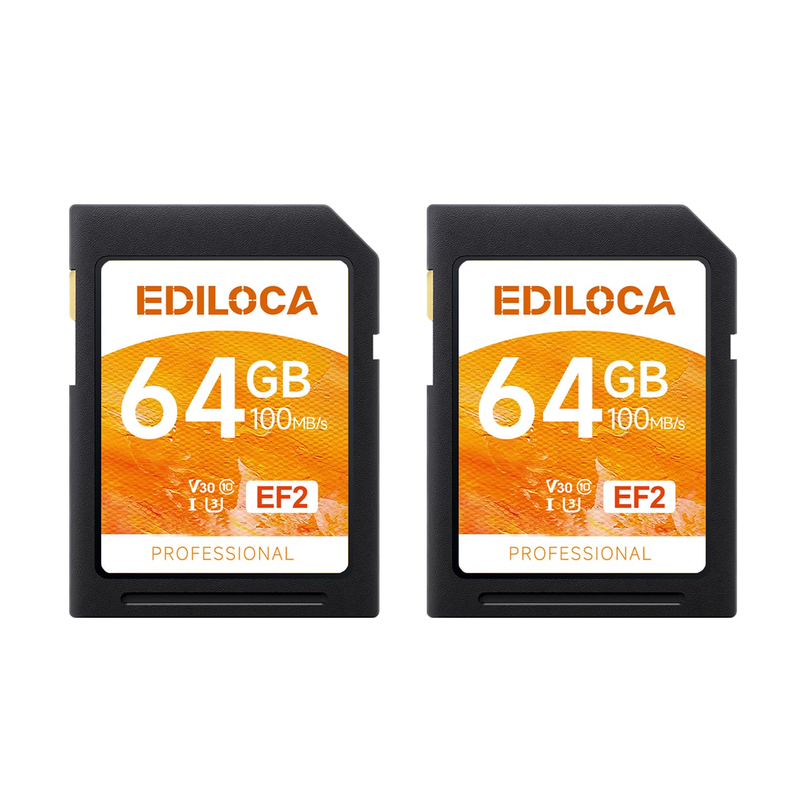 UHS-I 64GB SD Card 2 Pack UHS-I Memory Card Fast Storage, Read/Write Speed 90/20MB/s, C10, U1, V10, Full-HD &amp; 4K Video, SD Card 64GB, Must-Have for Professional Photographers EF2-2PCS