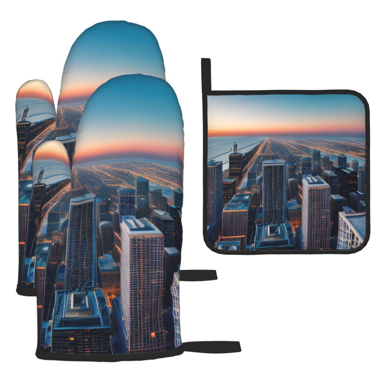 Chicago Illinois Usa 1 Print Oven Mitts Kitchen Gloves Set Everyday Baking Grilling Microwaving Cooking Gift