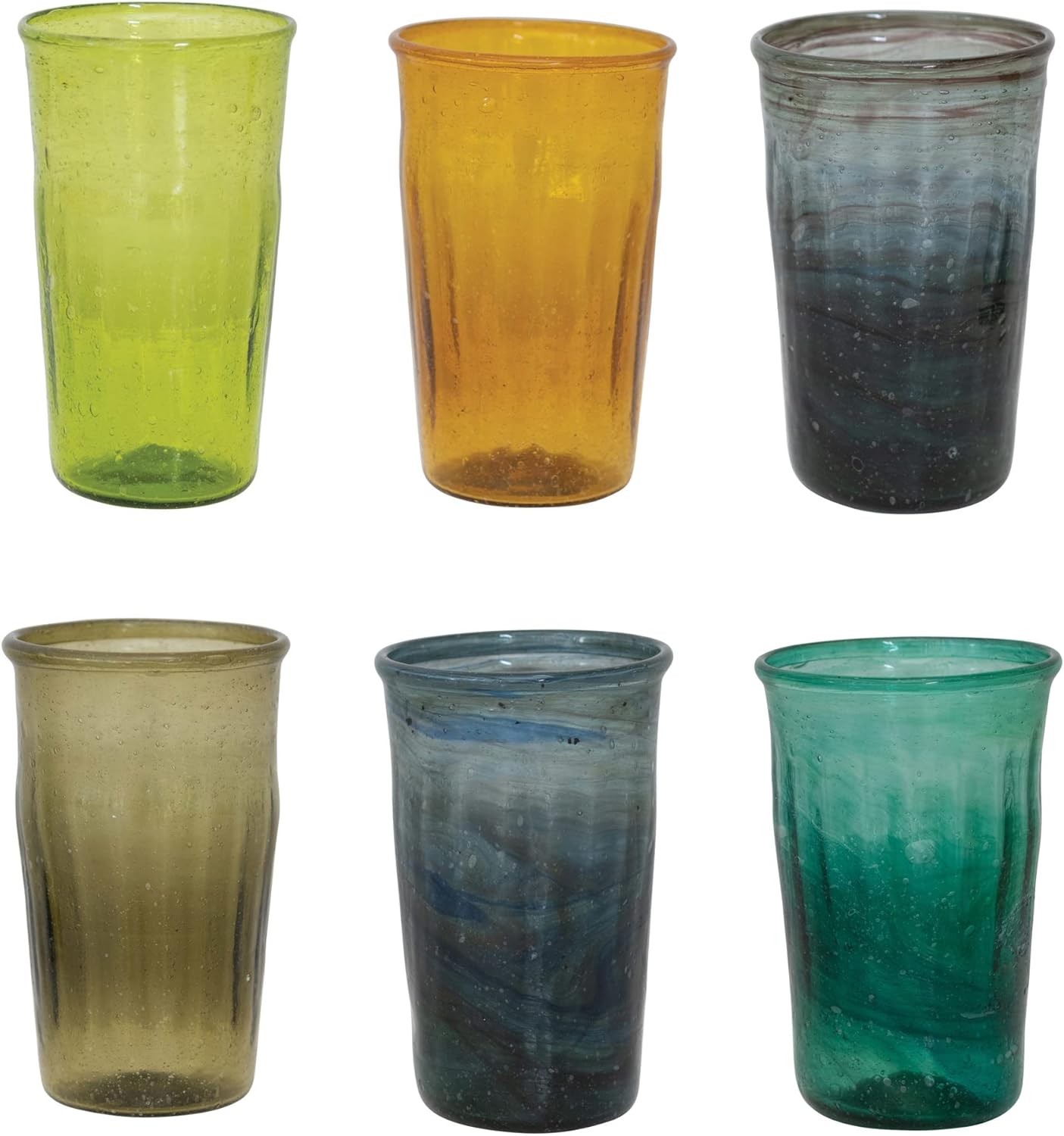 Creative CoOp Hand Blown, Set of 6 Colors Drinking Glass