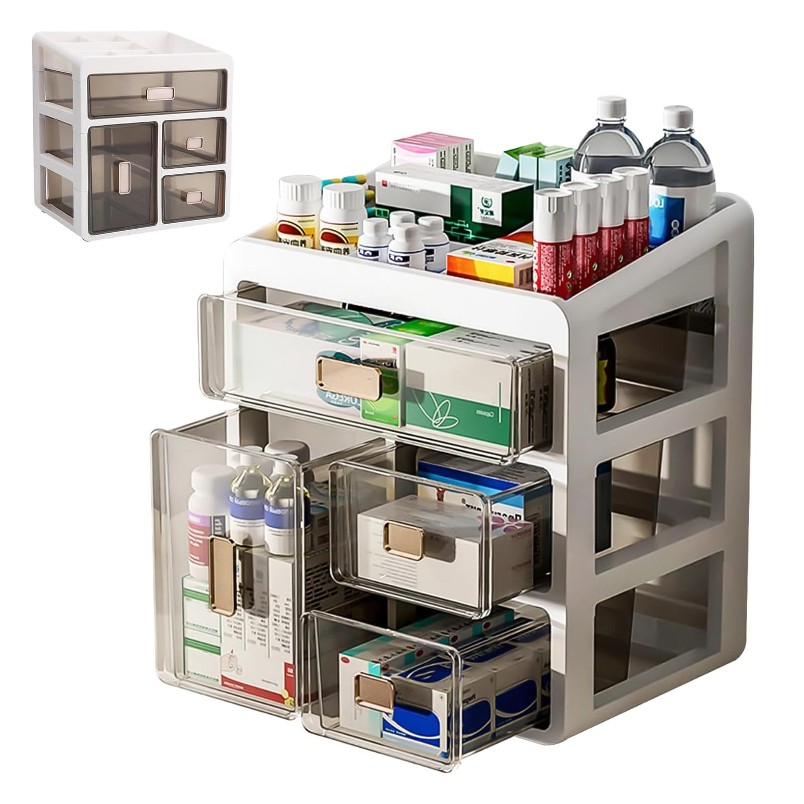 Caja de almacenamiento de medicamentos, caja de medicamentos de 4 niveles, contenedor de medicamentos, contenedor de almacenamiento para el hogar, oficina, dormitorio